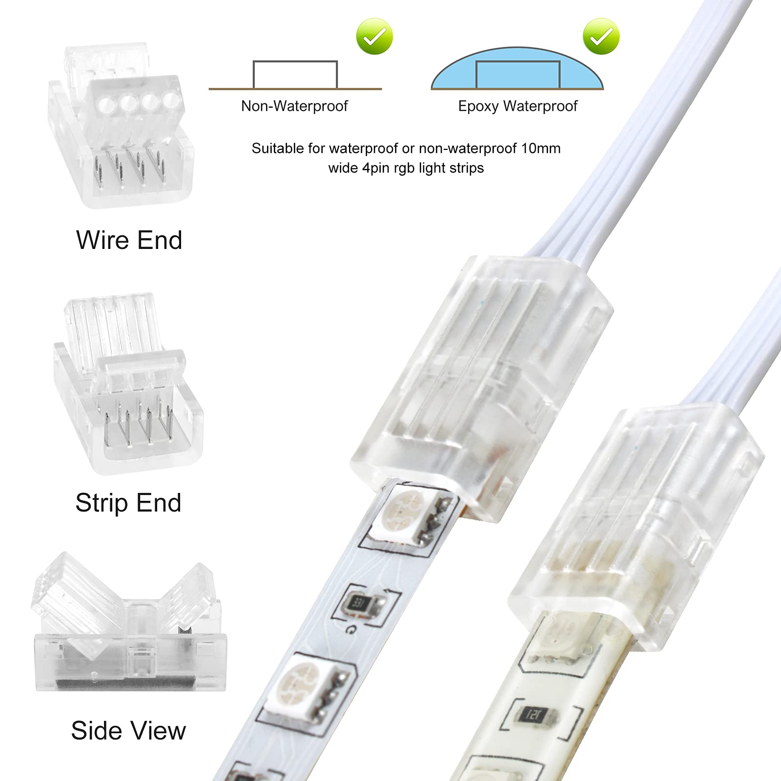 Rgbzone 10Pcs 4 Pin 10Mm Led Strip Connectors And 32.8Ft 4 Pin Rgb Extension Cable Strip To Wire Quick Connection For 10Mm Wide