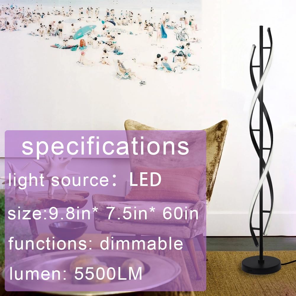 Adisun 40W Led Modern Floor Lamp Remote Control Dimmable Spiral Floor Lamp Indoor Tall Lamp Floor Lamp For Living Rooms Family R