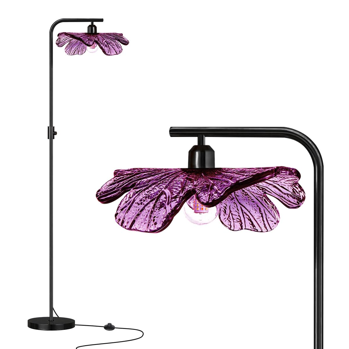 Arc floor lamp mid century modern tall lamp Dimmable floor lamp for Bedroom ,67 Black Standing Lamps vintage floor lamps Purple 