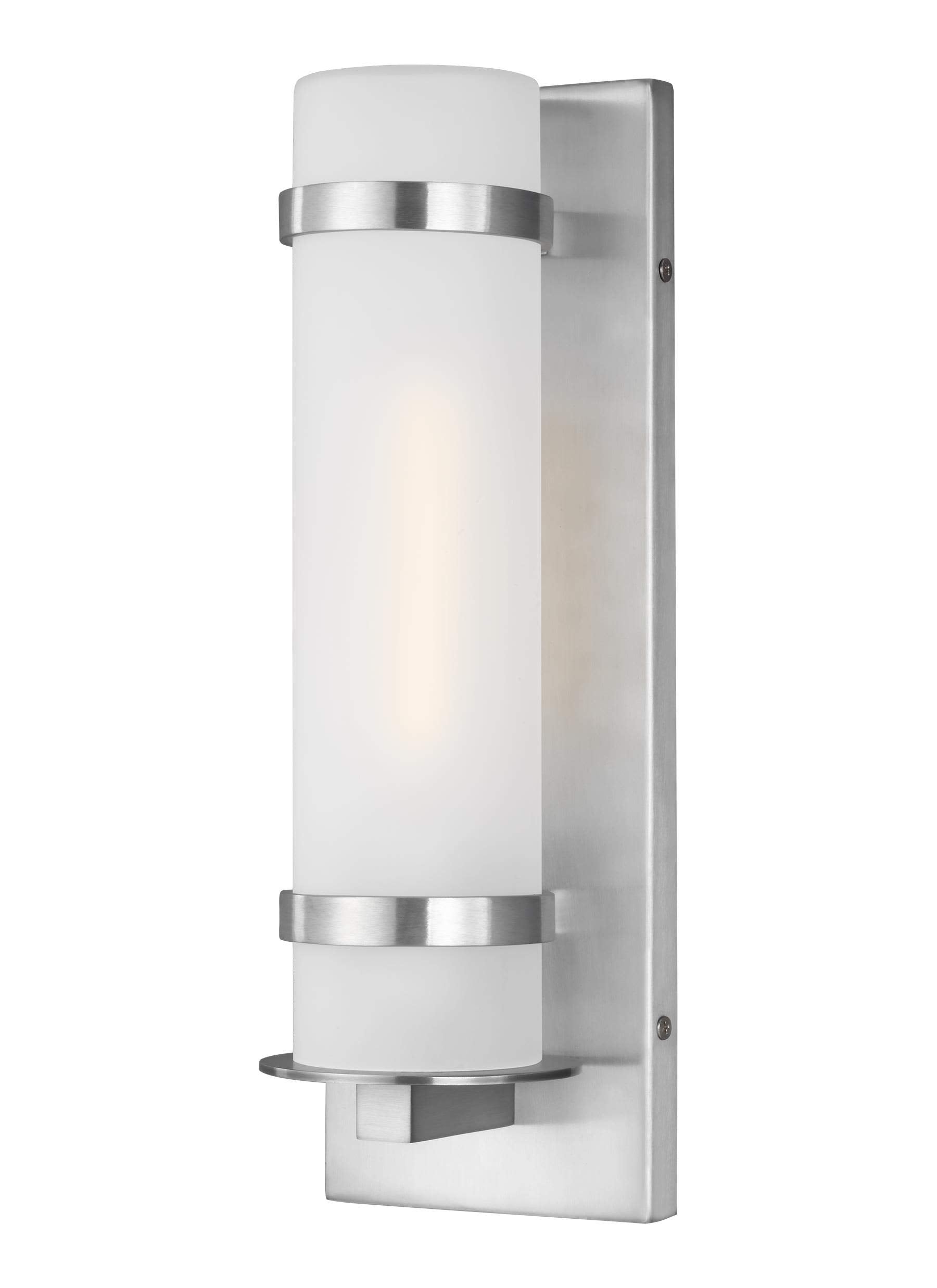 Sea Gull Lighting Outdoor Wall Lantern, Small One-Light, Satin Aluminum, Model 8520701-04