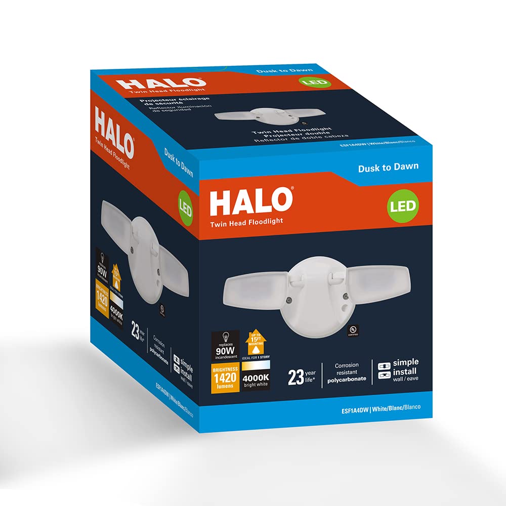 Halo Outdoor Led Flood & Security Light - Dusk To Dawn Photocell 1420 Lumens White