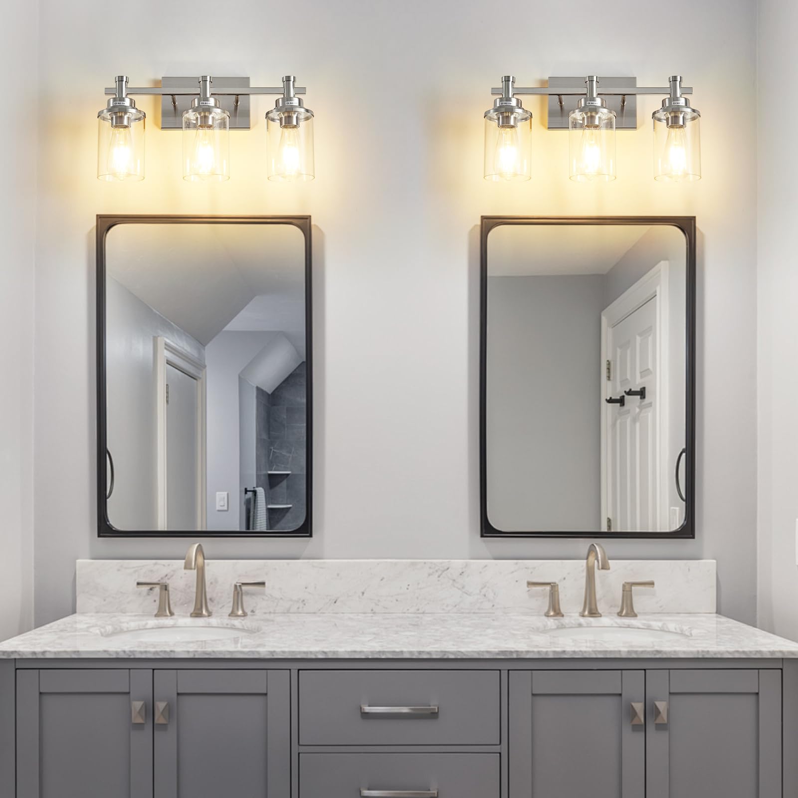 Aixialin Bathroom Light Fixtures Brushed Nickel, 3-Light Vanity Lights With Clear Glass Shade, Modern Bathroom Vanity Light Over
