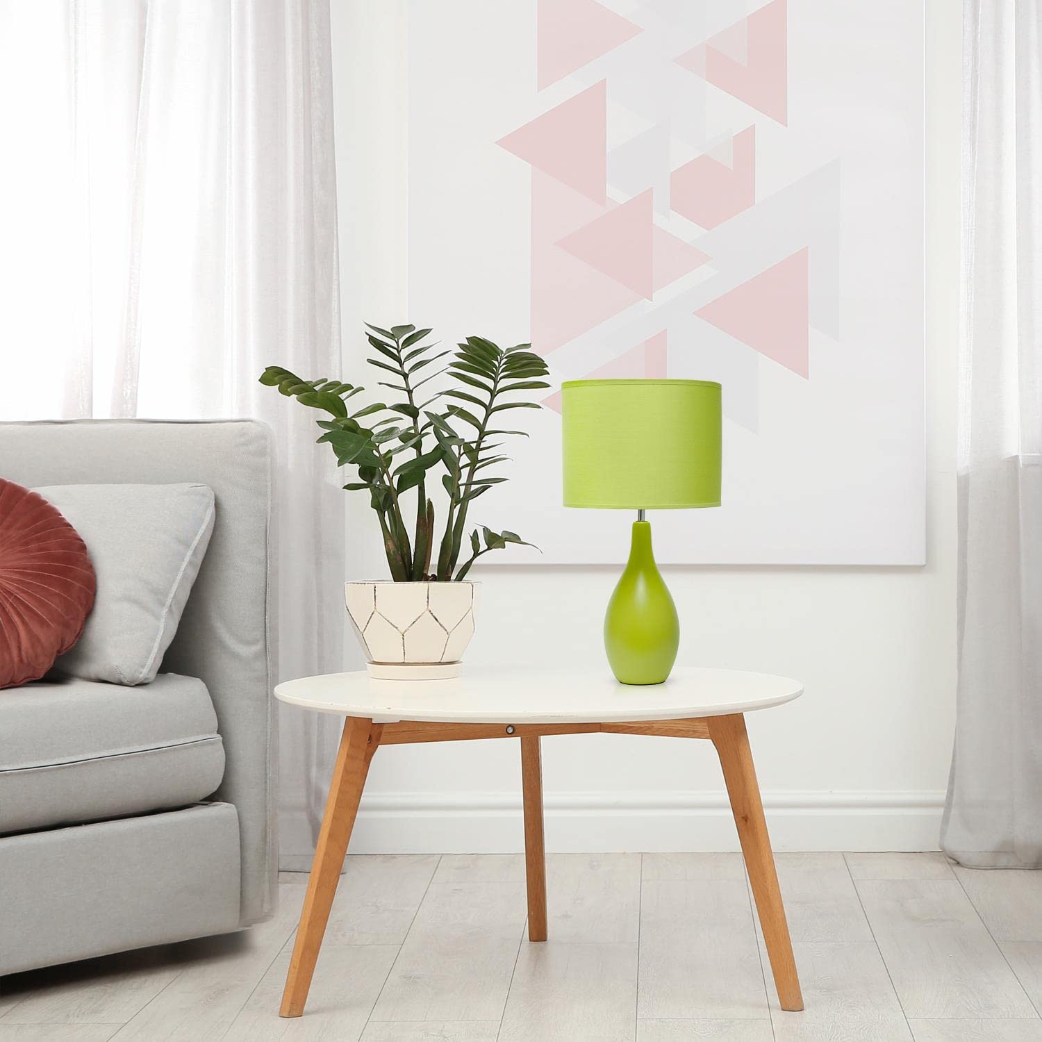 Creekwood Home Green Ceramic Dewdrop Table Desk Lamp With Fabric Shade, 18.11&quot;