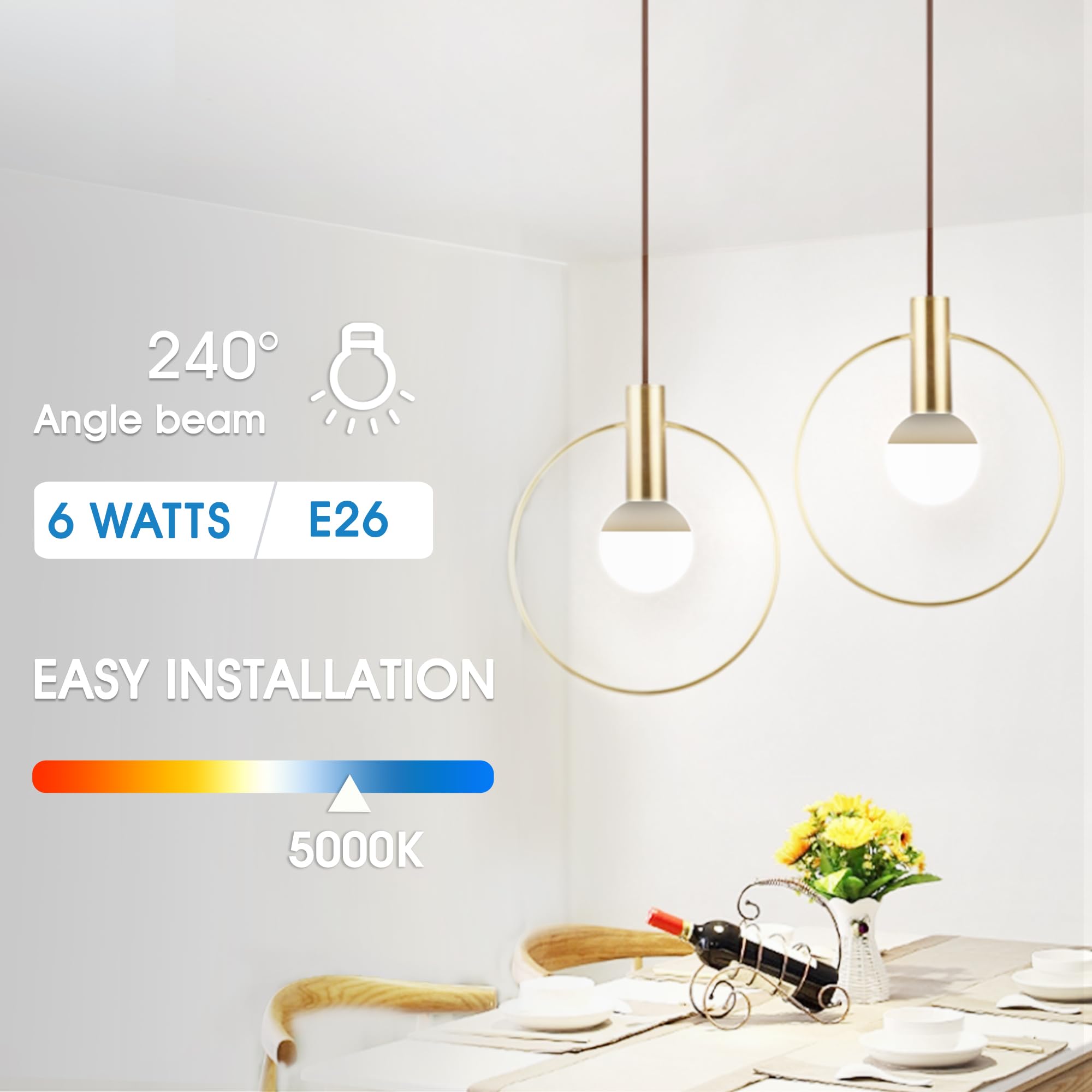 Evastary G25 Led Globe Bulbs, Vanity Light Bulb For Bathroom Vanity Mirror, 60W Led Light Bulbs Equivalent, Bright 5000K Dayligh