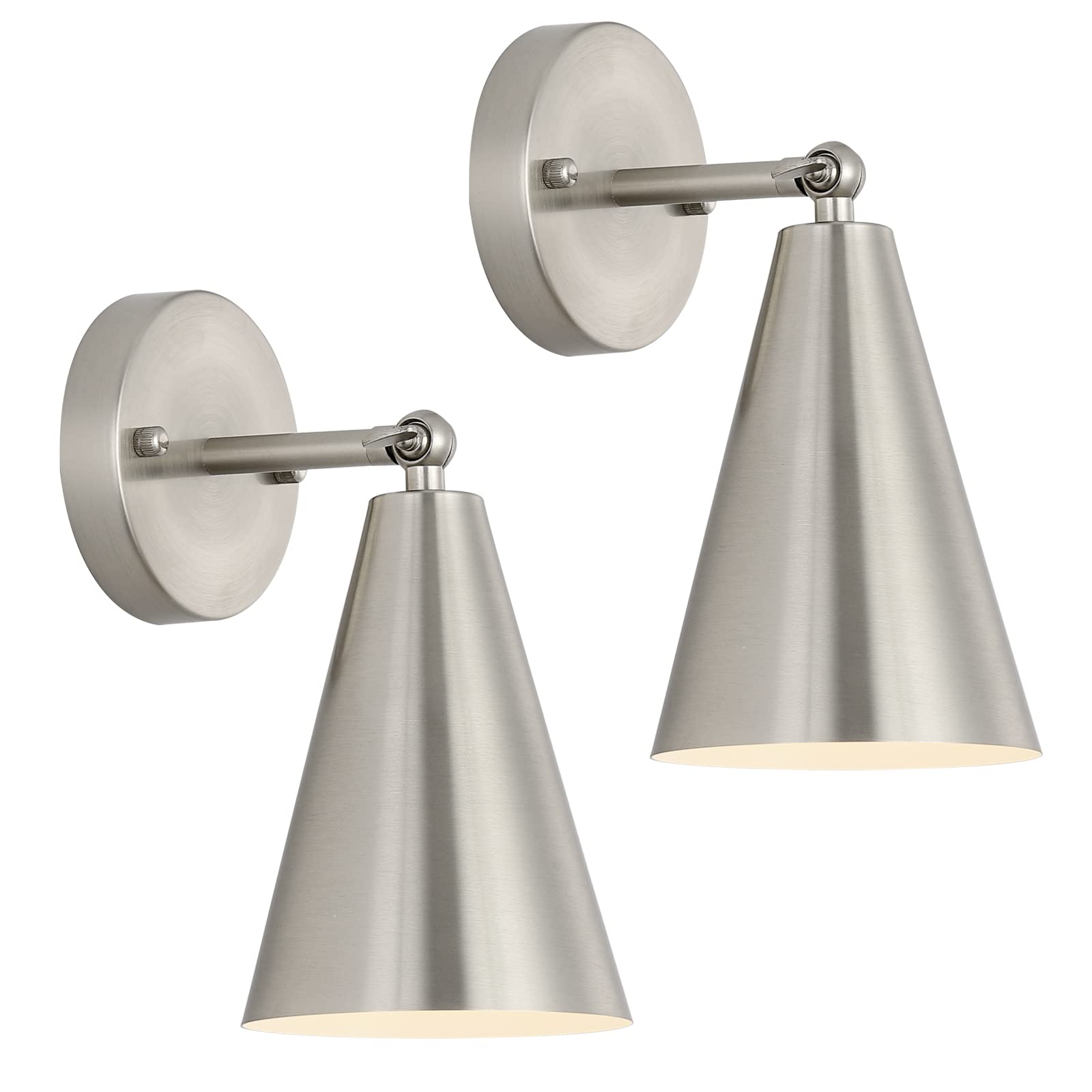 Mwz Brushed Nickel Wall Sconce Set Of Two, Modern Sconces Wall Lighting Fixtures With Silver Metal Shade, Indoor Wall Mount Swin