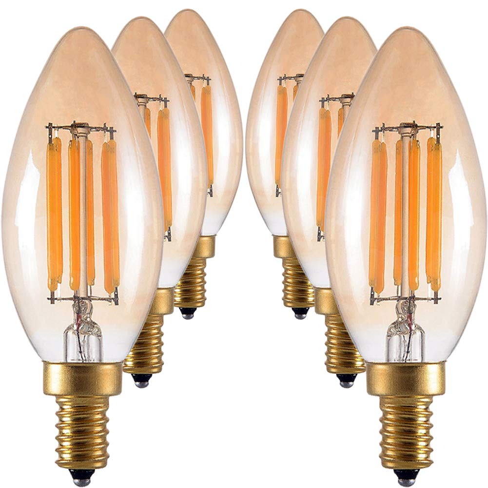 Maotopcom 6-Pack 6W E12 Dimmable Led Candelabra Bulbs, 2300K Warm Yellow
