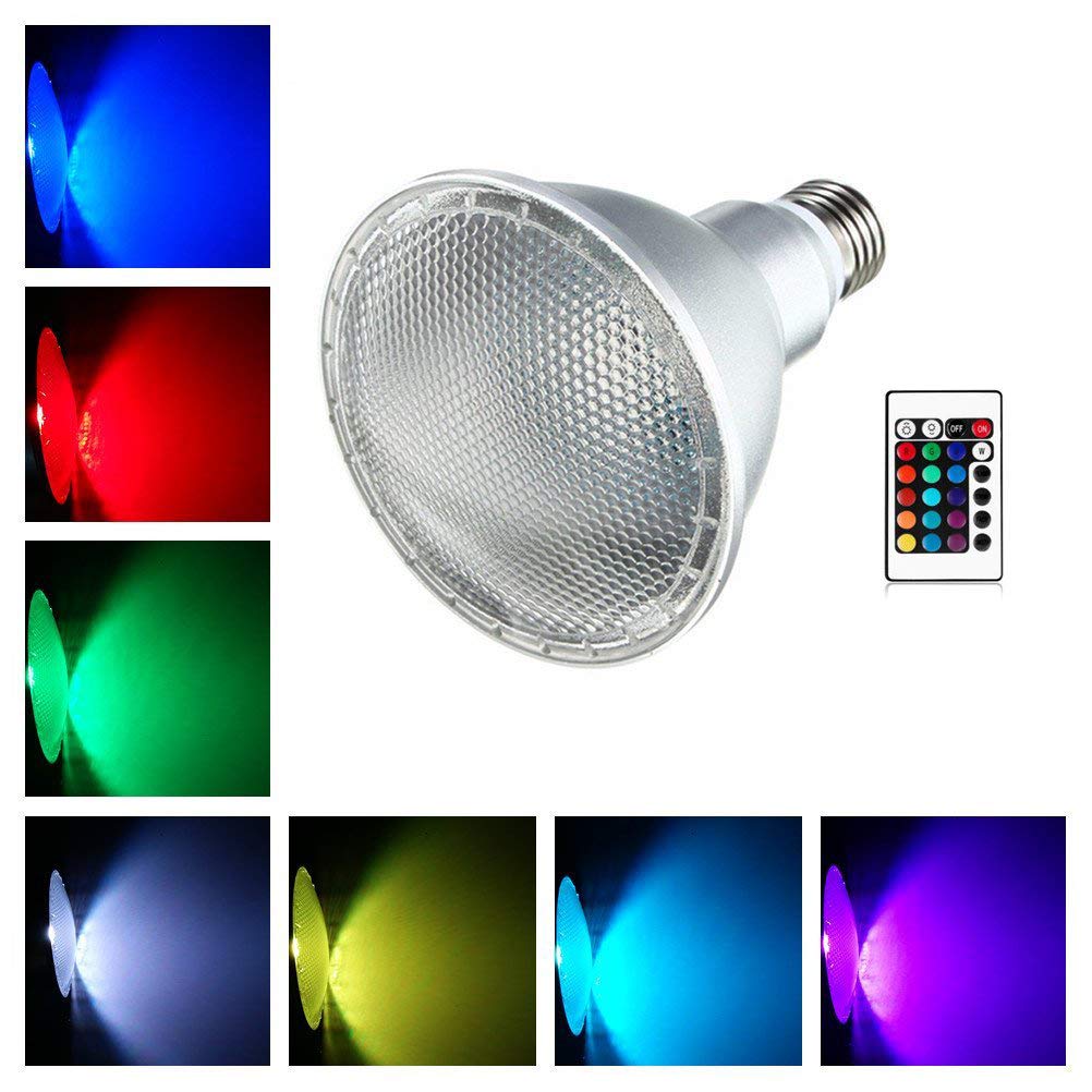 Dudu 10W Par30 Rgb Dimmable Led Spotlight Bulb With Remote - 16 Color Indoor Floodlight