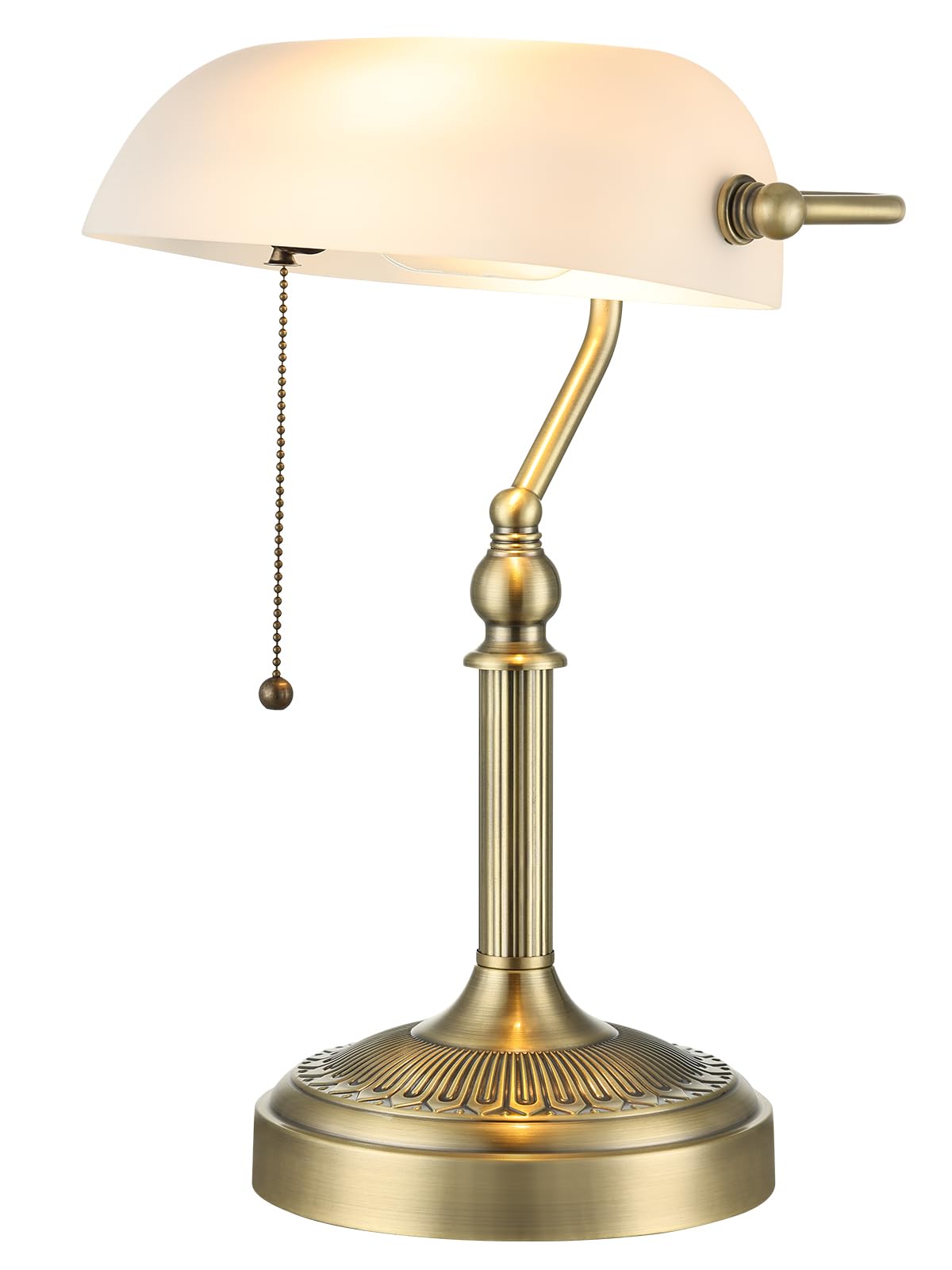 Newrays Glass Bankers Desk Lamp, T9007L, Pull Chain Switch, Simple Style, Matted White