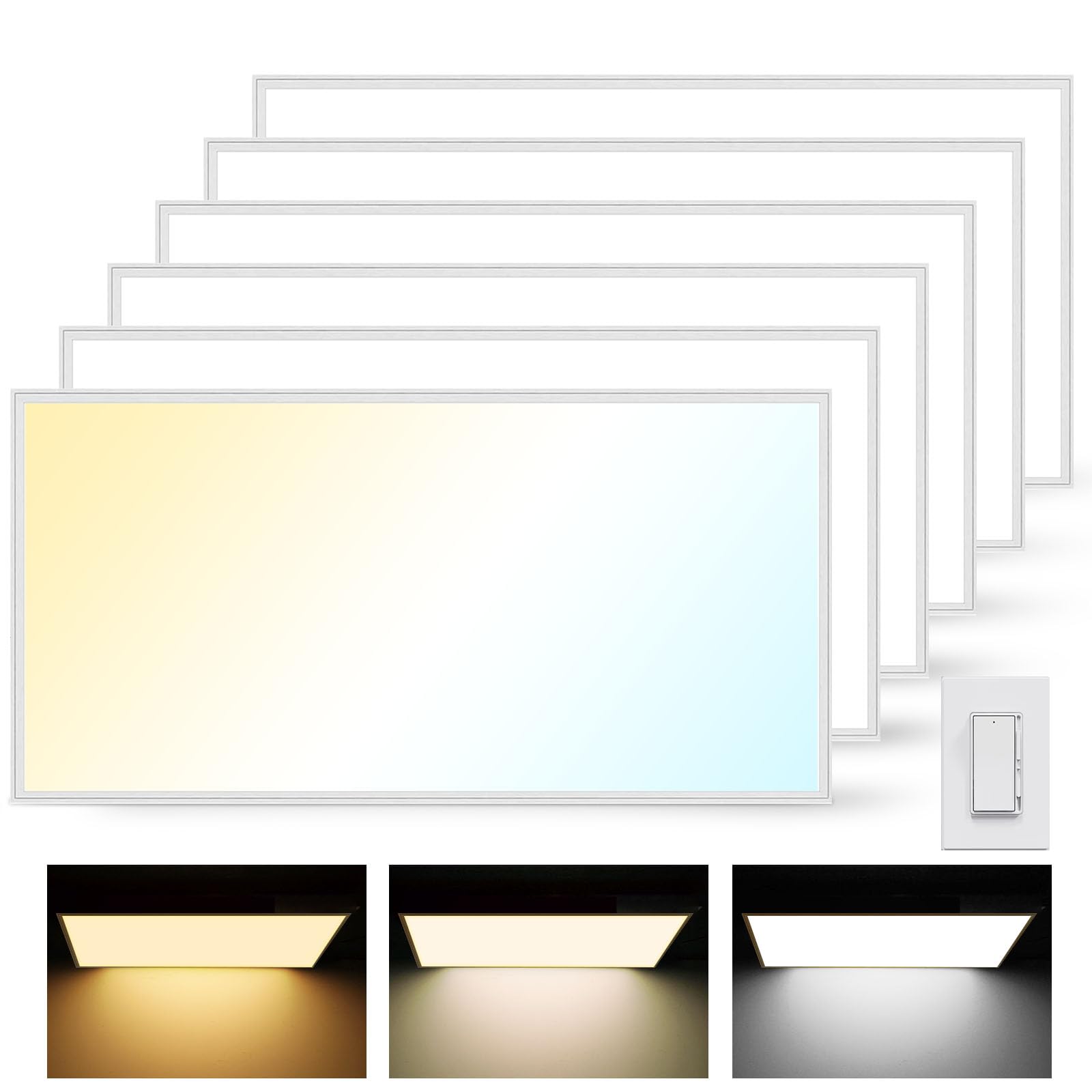 Aphyni 6 Pack 2x4 LED Flat Panel Light, 50W 6600LM LED Drop Ceiling Light fixture, Selectable Color Temperature 4000K/5000K/6000