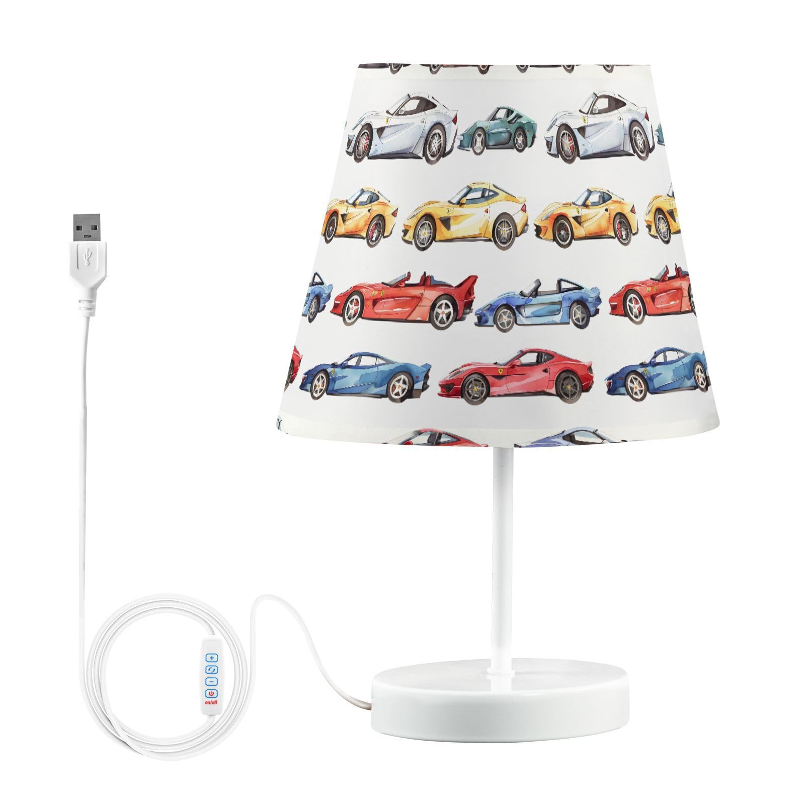 BOENLE Bedside Lamp Racing Cars Watercolor Table Lamp Bedroom LED Nightstand Desk Lamp Lampshade for Sleeping Living Room Dorm O