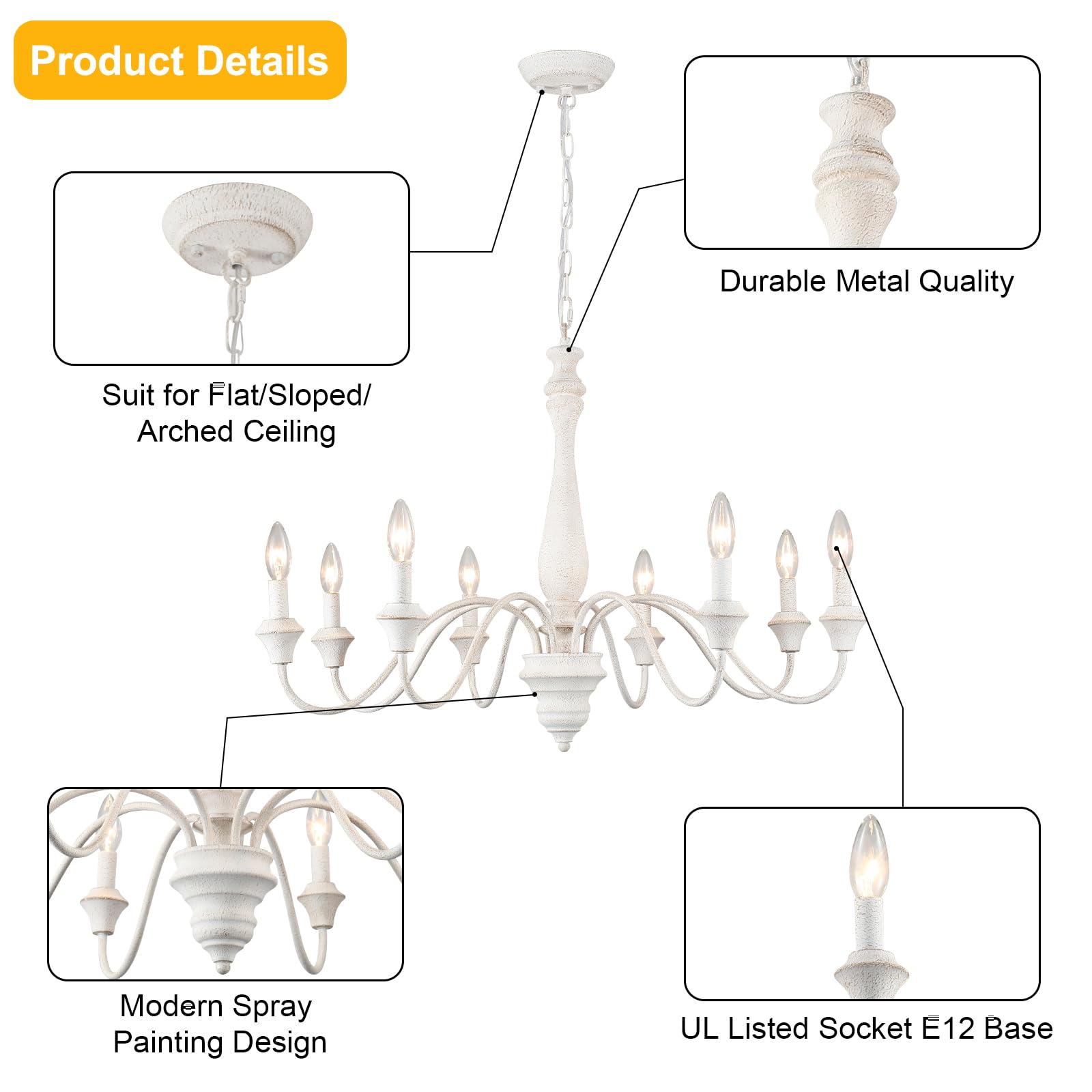 ZJVAIVE French Country 8-Light Chandelier, Rustic Metal Pendant Light, Wood Finish for Dining Room, Kitchen, Living Room, Model a98aa223