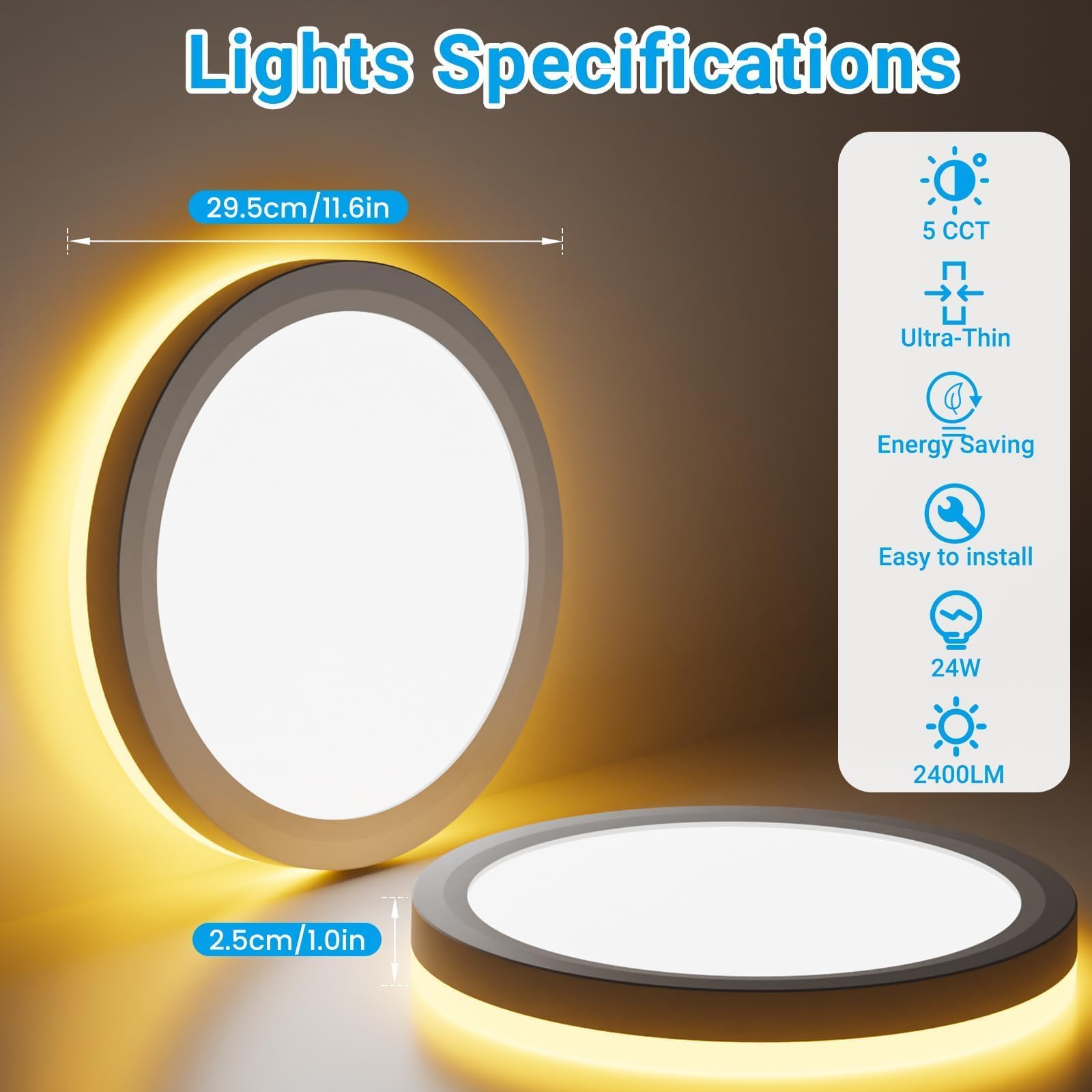 Fairdeer 12 Inch Led Ceiling Light With Night Light, 24W 2400Lm 3000K Warm To 6500K Cold Selectable, Small Round White Flush Mou