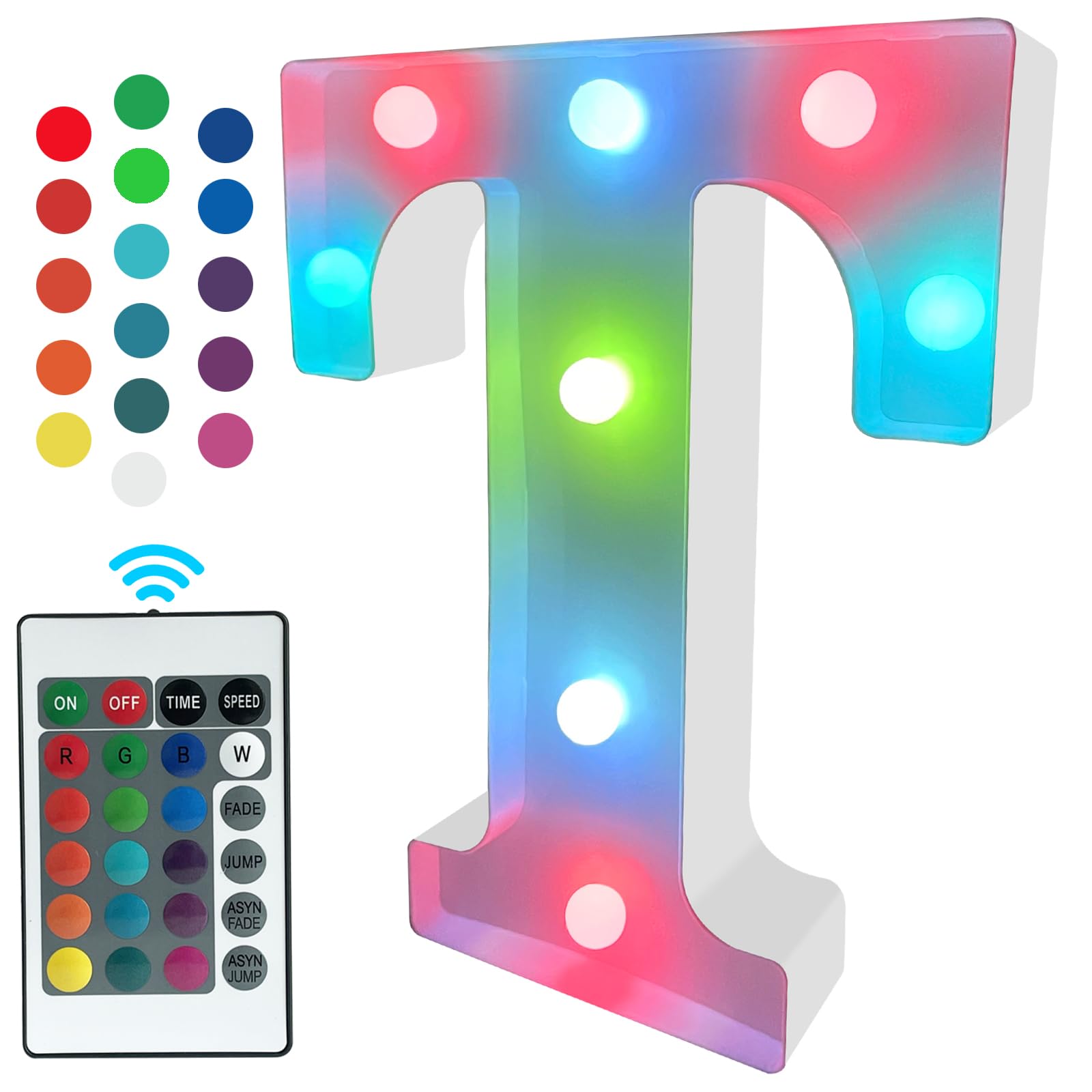 LED Marquee Light Up Signs, Battery Powered Color Changing for Wall, Bedroom - Remote Control RGB Letter T
