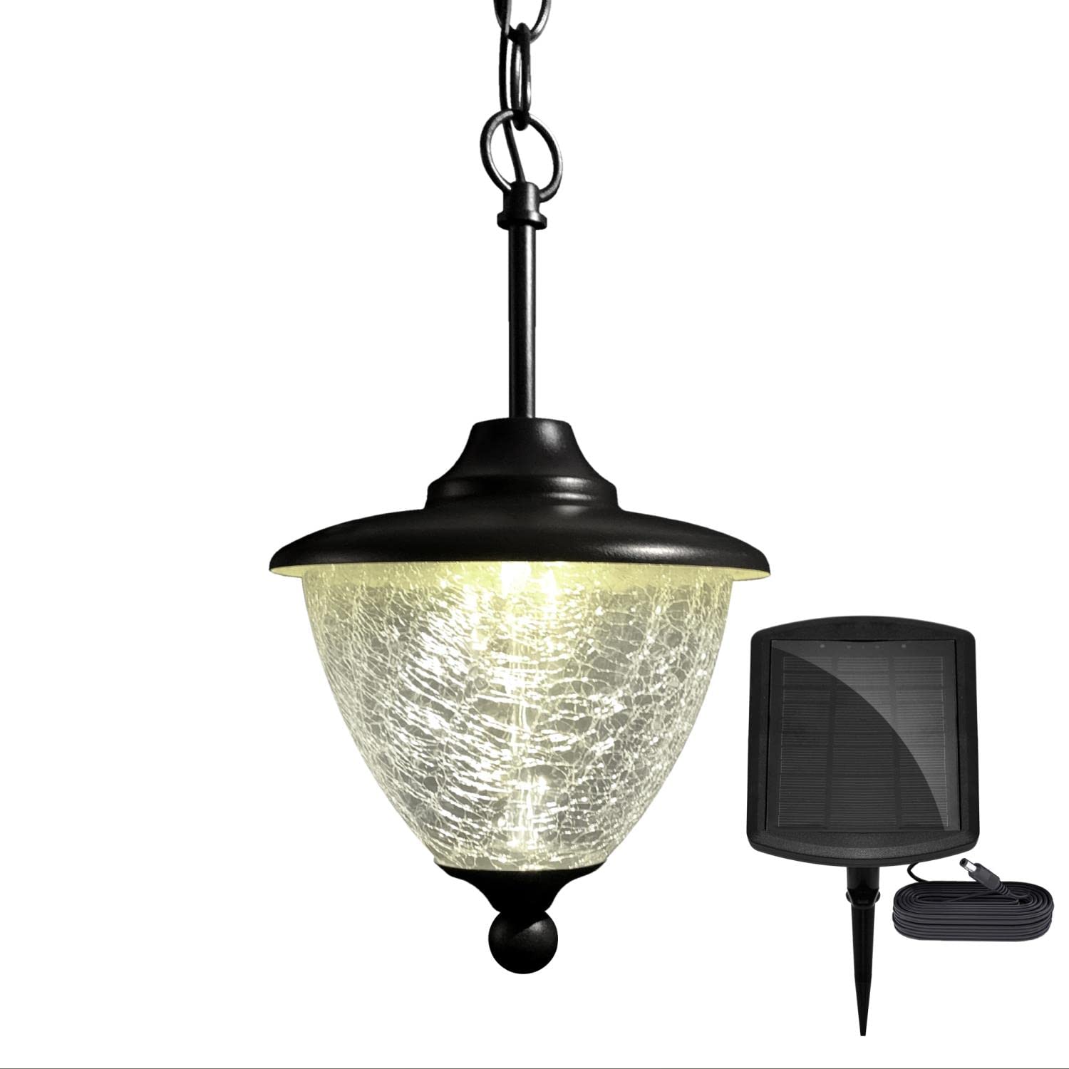 Classy Caps HL152 Solar Hanging Chandelier, Black Aluminum & Glass for Gazebo, Pergola, Porch