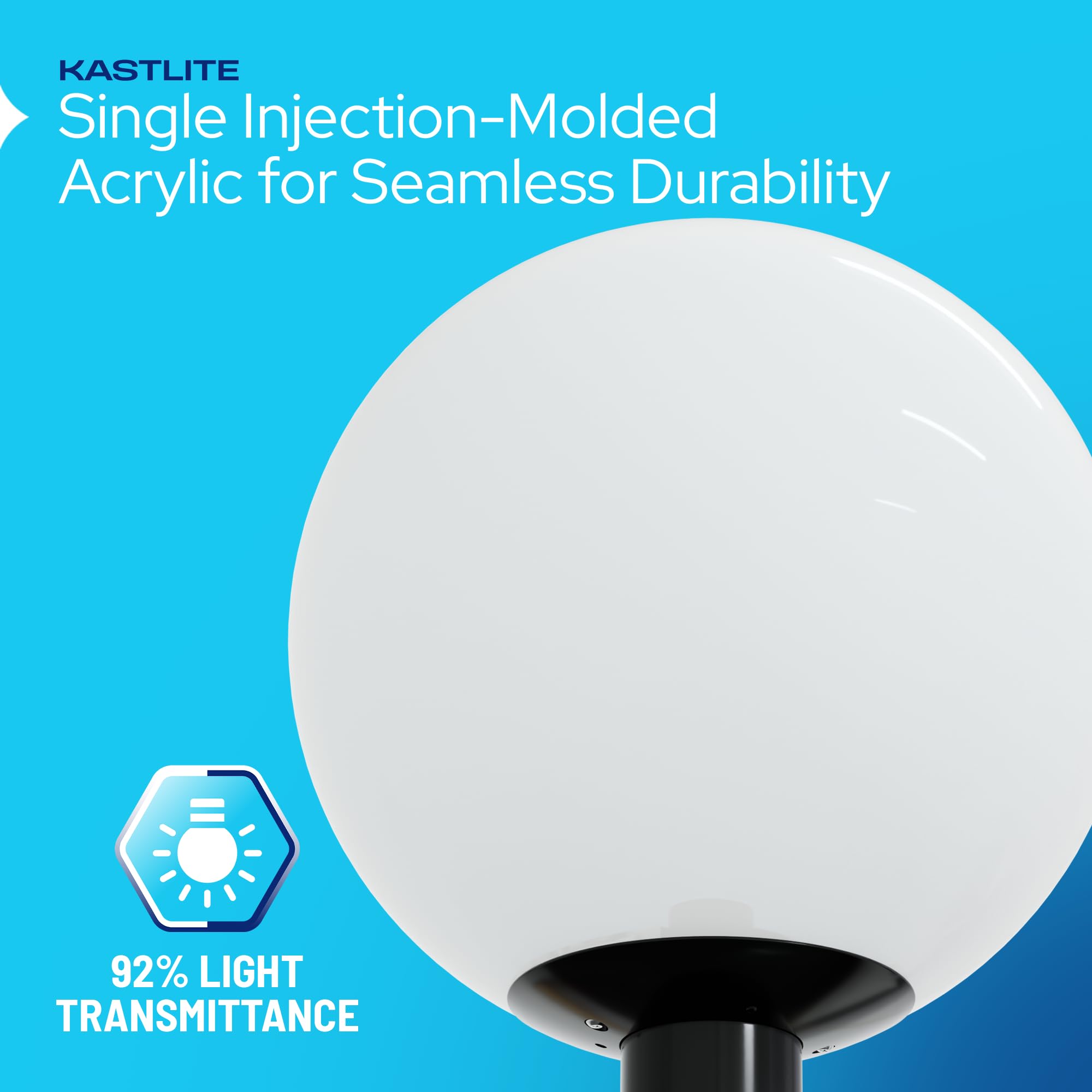 Kastlite 12'' Outdoor Light Post Globe Combo, Fits 3'' Posts (Post Not Included) - White Acrylic Lamp Cover With 5000K Led Bulb