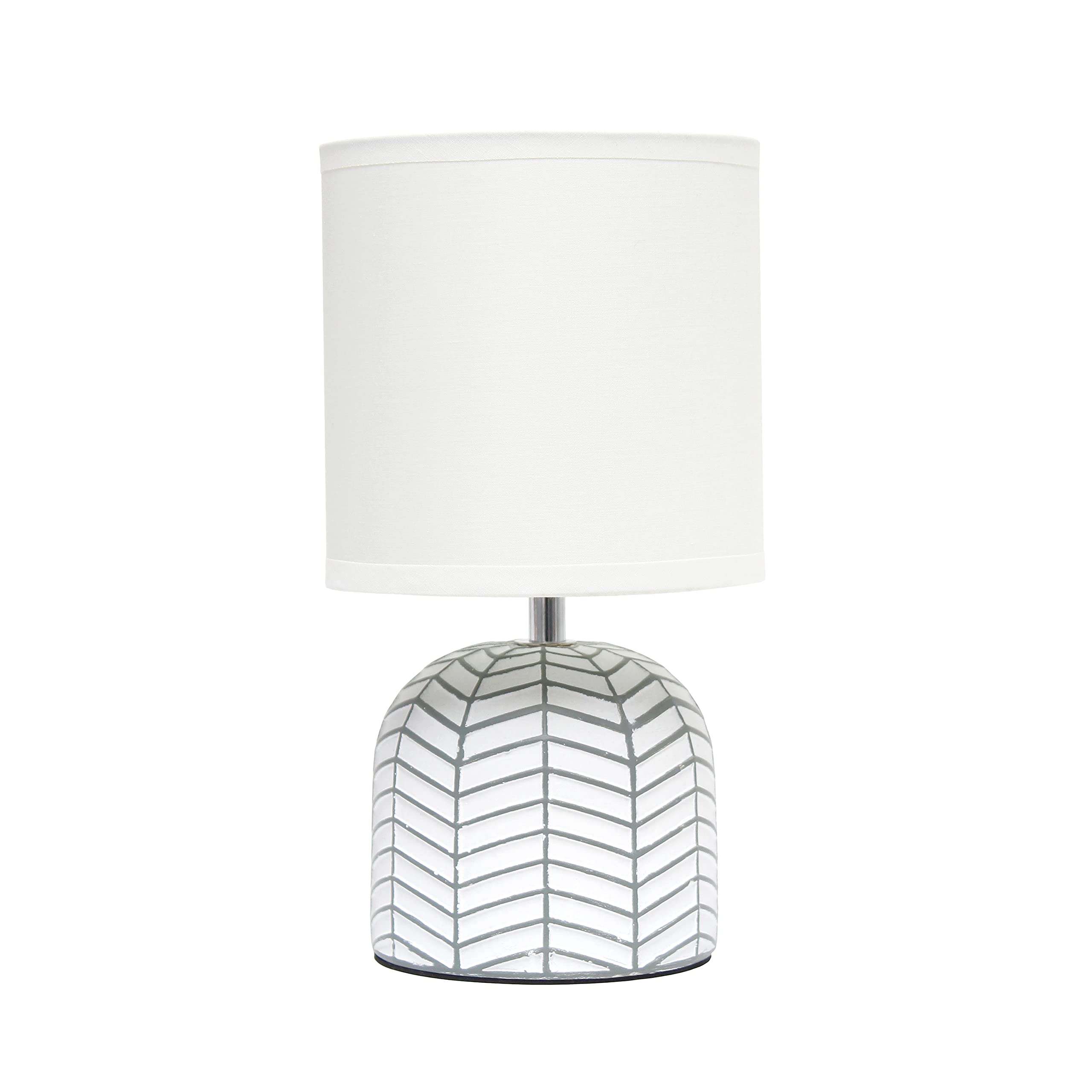 Simple Designs Lt1137-Wht 10.43&quot; Petite Contemporary Webbed Waves Base Bedside Table Desk Lamp W White Fabric Drum Shade For Home Decor, Bedroom, Living Room, Entryway, Office, White