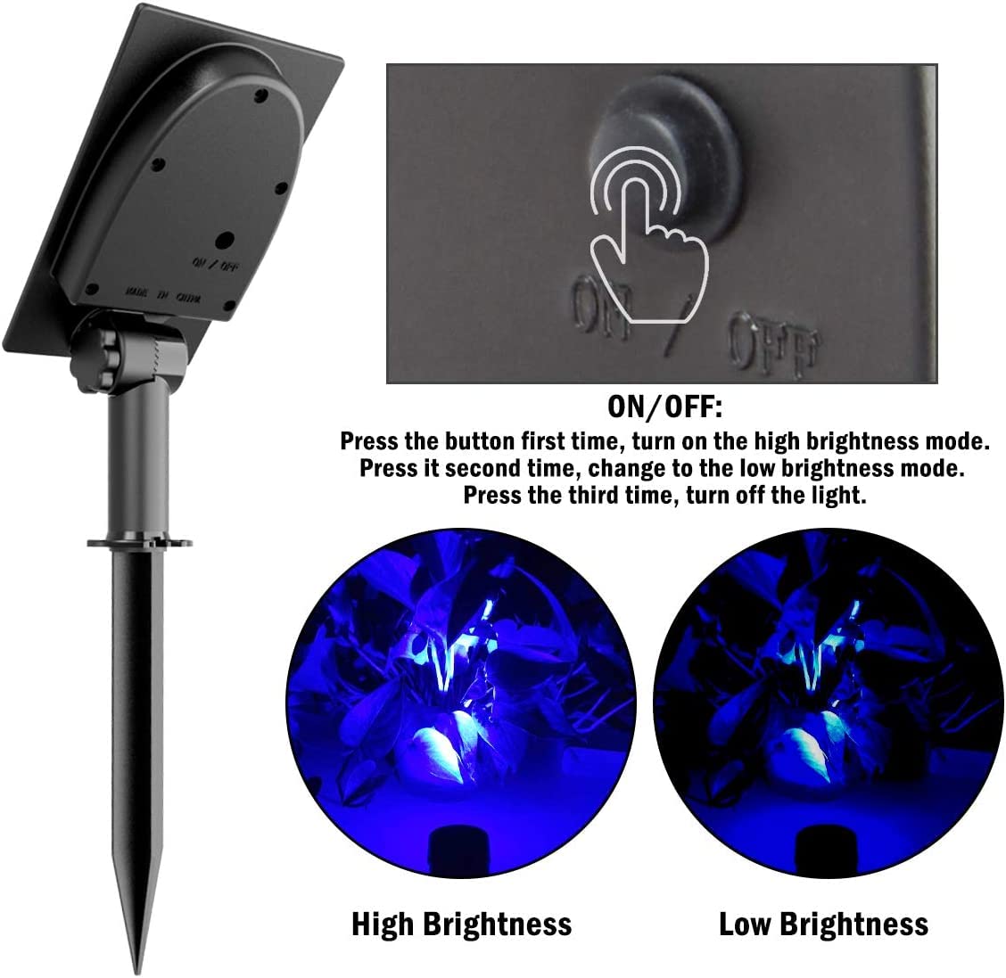 T-Sunus Christmas Solar Landscape Spotlights 2 Pack Metal  Outdoor Waterproof Ip65 Blue Spot Lights Separated Panel With 9.8Ft Cable Auto On/Off For Tree Garden Driveway Pathway Pool Halloween