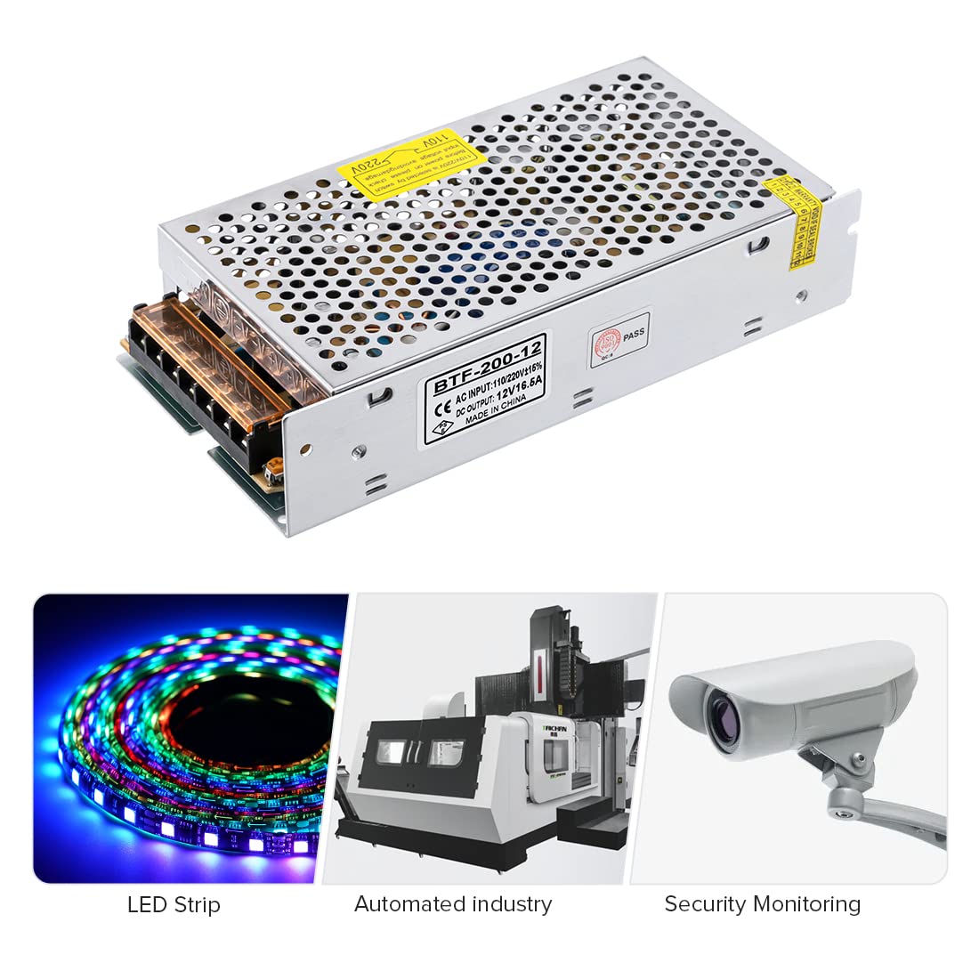BTF-LIGHTING AC100-240V to DC12V 20A 240W Switching Power Supply Adapter for LED Strip, CCTV, Security Systems