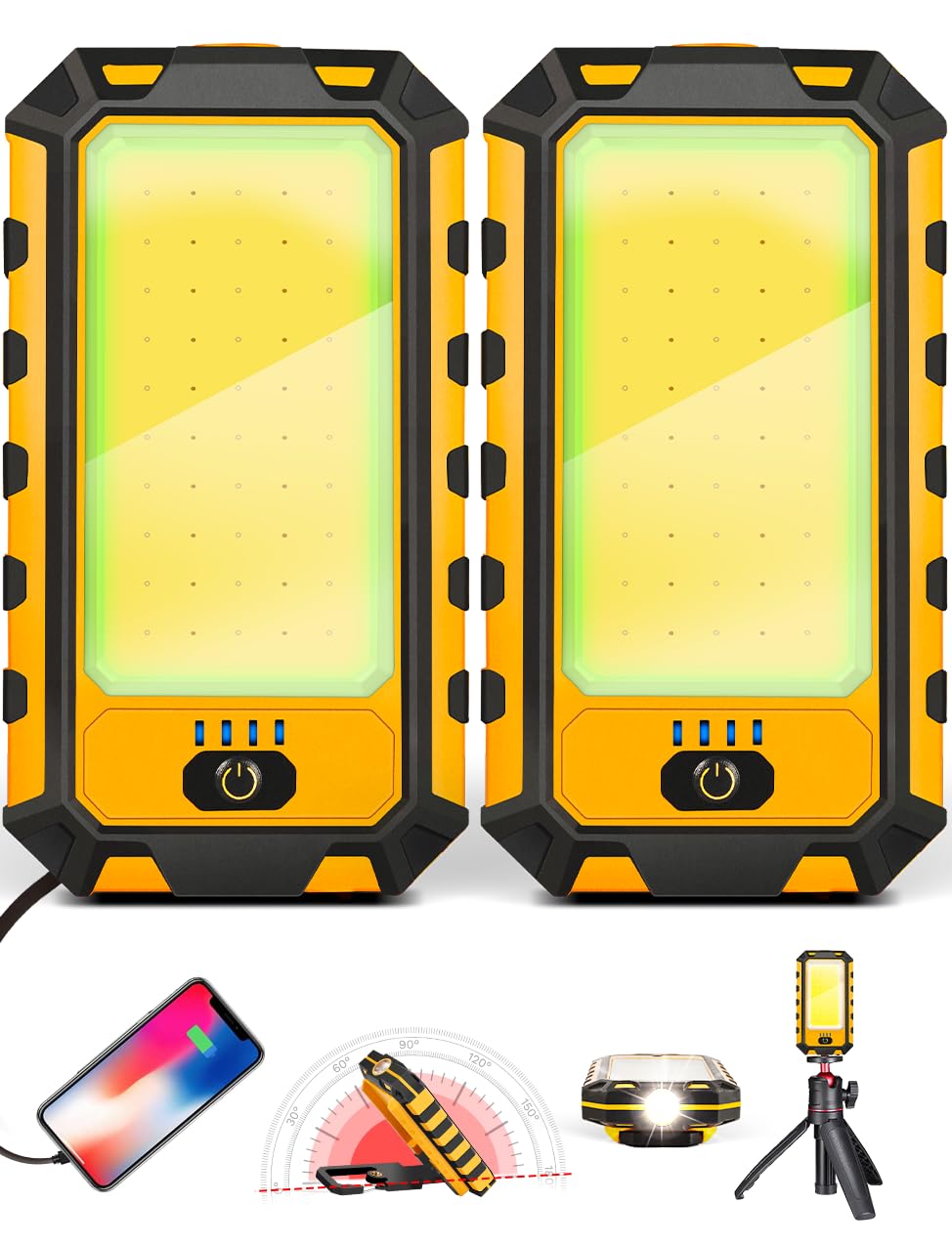 Led Rechargeable Magnetic Work Light 40W 1500Lumens, Hanging Hook 4 Lighting Modes, Job Site Lighting For Car Repairing, Camping, Hunting, And Hurricane (2, Orange)