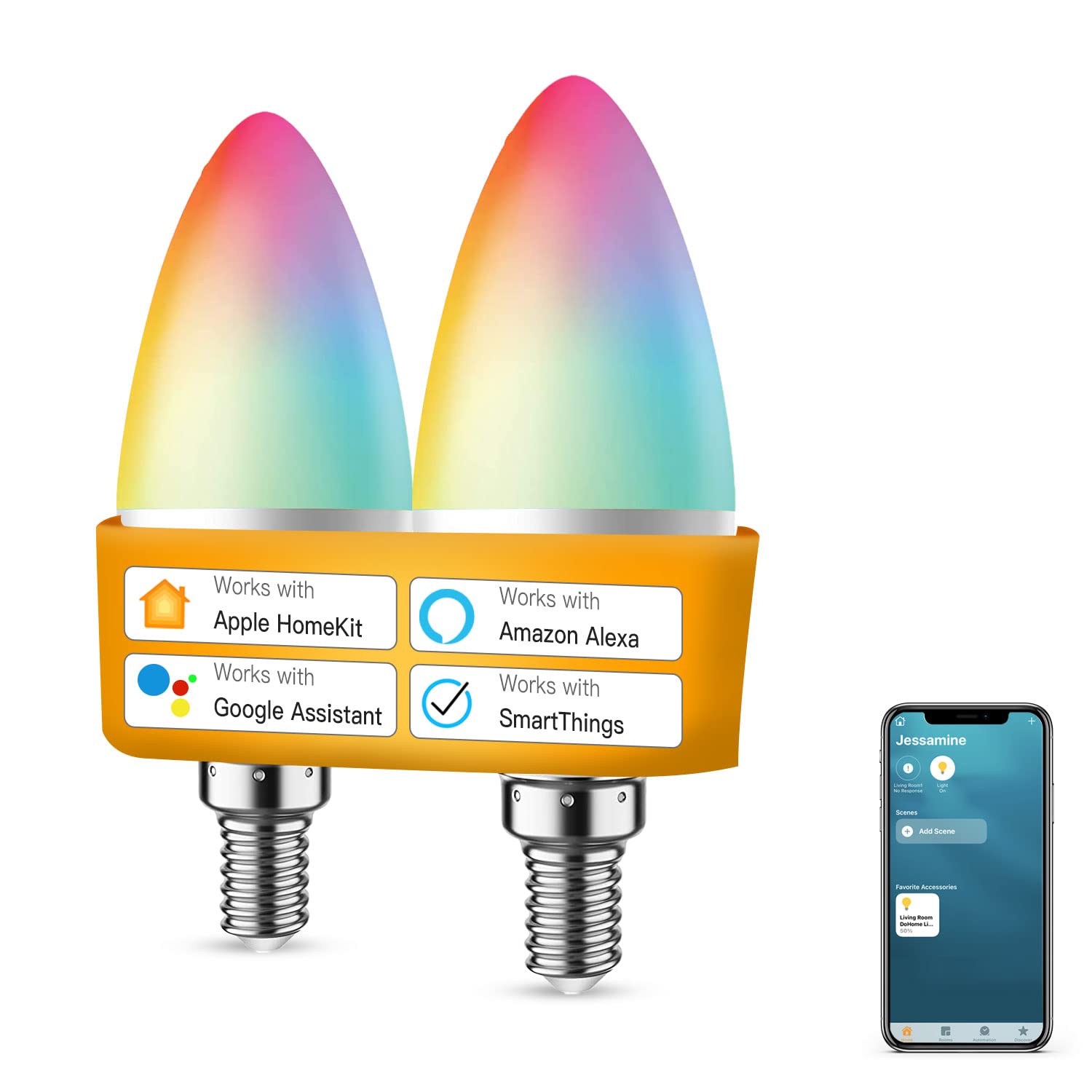 Dohome Smart Candelabra Led E12 Bulbs Work With Apple Homekit, Smart Light Bulbs Wi-Fi Dimmable Chandelier Light Bulbs 5W (40W E
