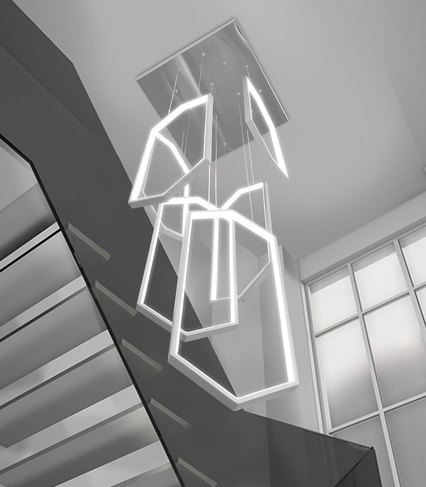 dolria 6 Rings Modern Chandelier LED Dimmable Pendant Light 26in x 9.4in x 118in Silver PC1015-6*65S