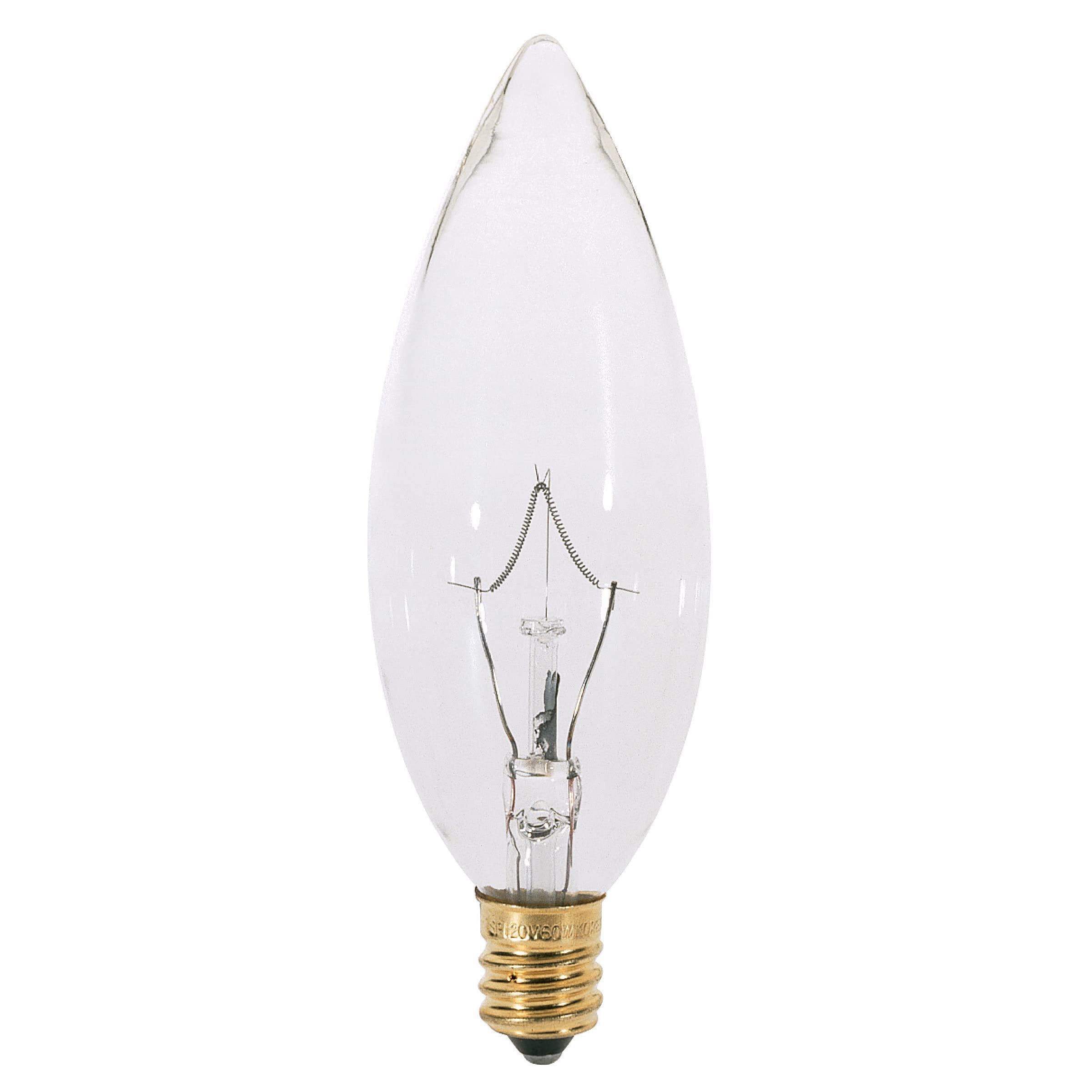 KOR 25W Candelabra Base Incandescent Light Bulbs, Clear Torpedo Tip, White, Pack of 12