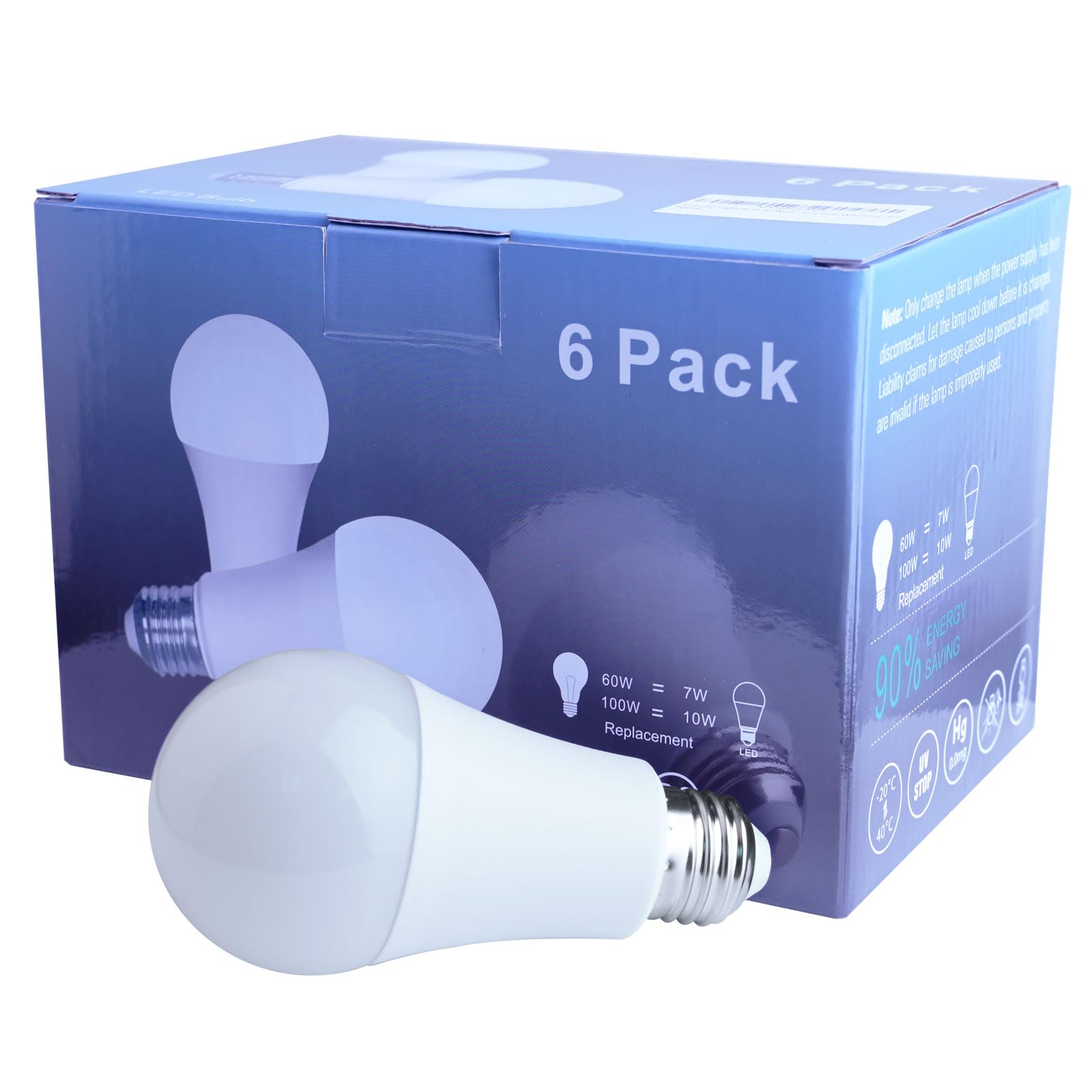 A19 LED Bulbs 100 Watt Equivalent, 6000K Daylight White 1500 Lumens Non-Dimmable, 14W Bright E26 LED Bulb, 6-Pack