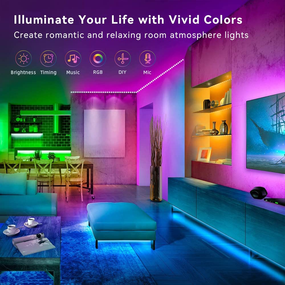 Lcutml 100FT Smart LED Strip Lights, RGB Multi-Color, Sync to Music, 2 Rolls of 50ft with 40 Key Remote - Perfect for Bedroom & Christmas Decor