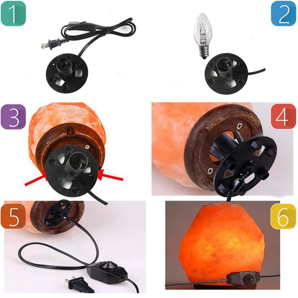 Scomx Himalayan Salt Lamp Cord With Dimmer, E12 Base, 5Ft, 6 Free 8W Bulbs,