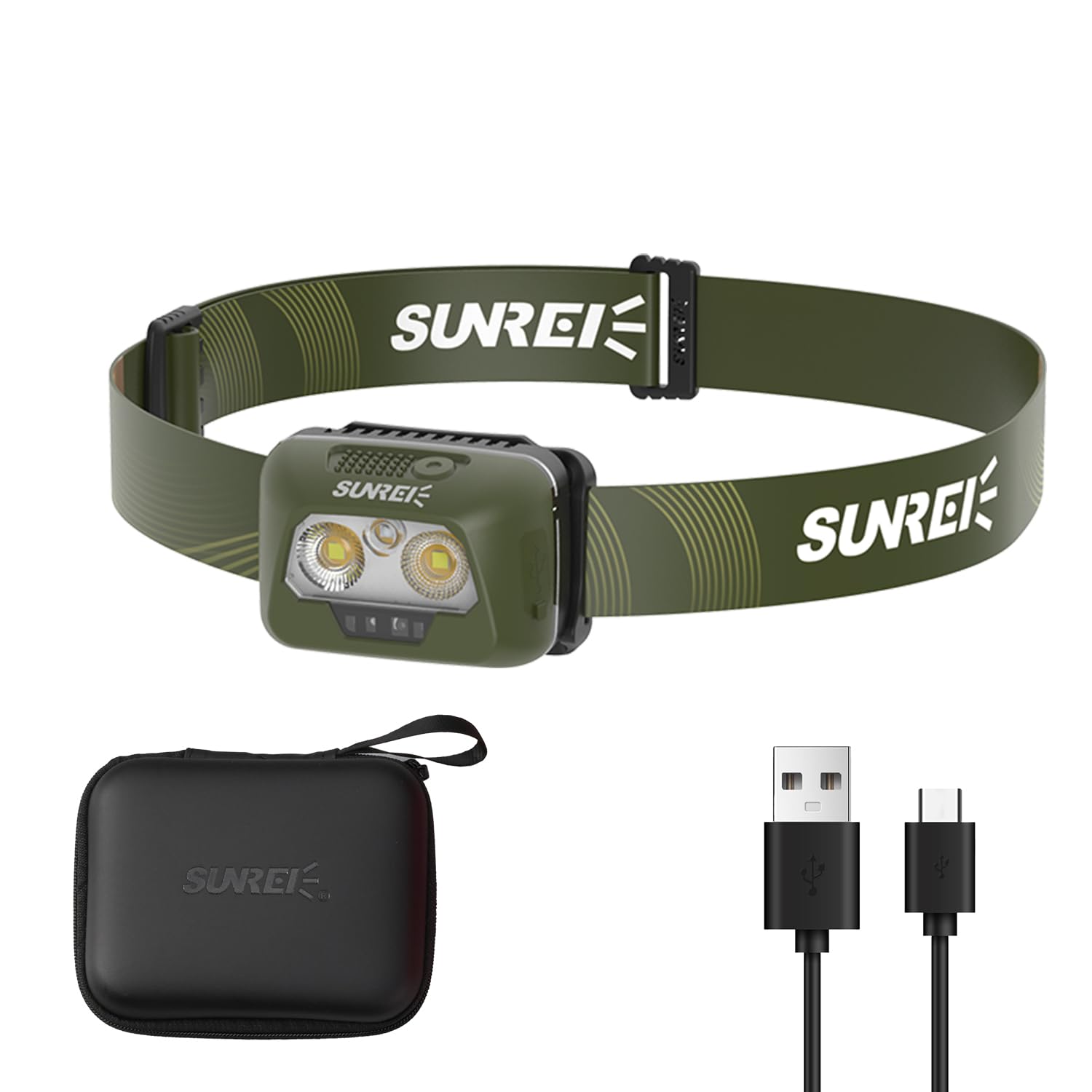 SUNREI Rechargeable Headlamp, Red Led Headlamp, 2200mAh Battery, Motion Sensor, Stepless Dimming, IPX6 Waterproof, 6 Light Modes