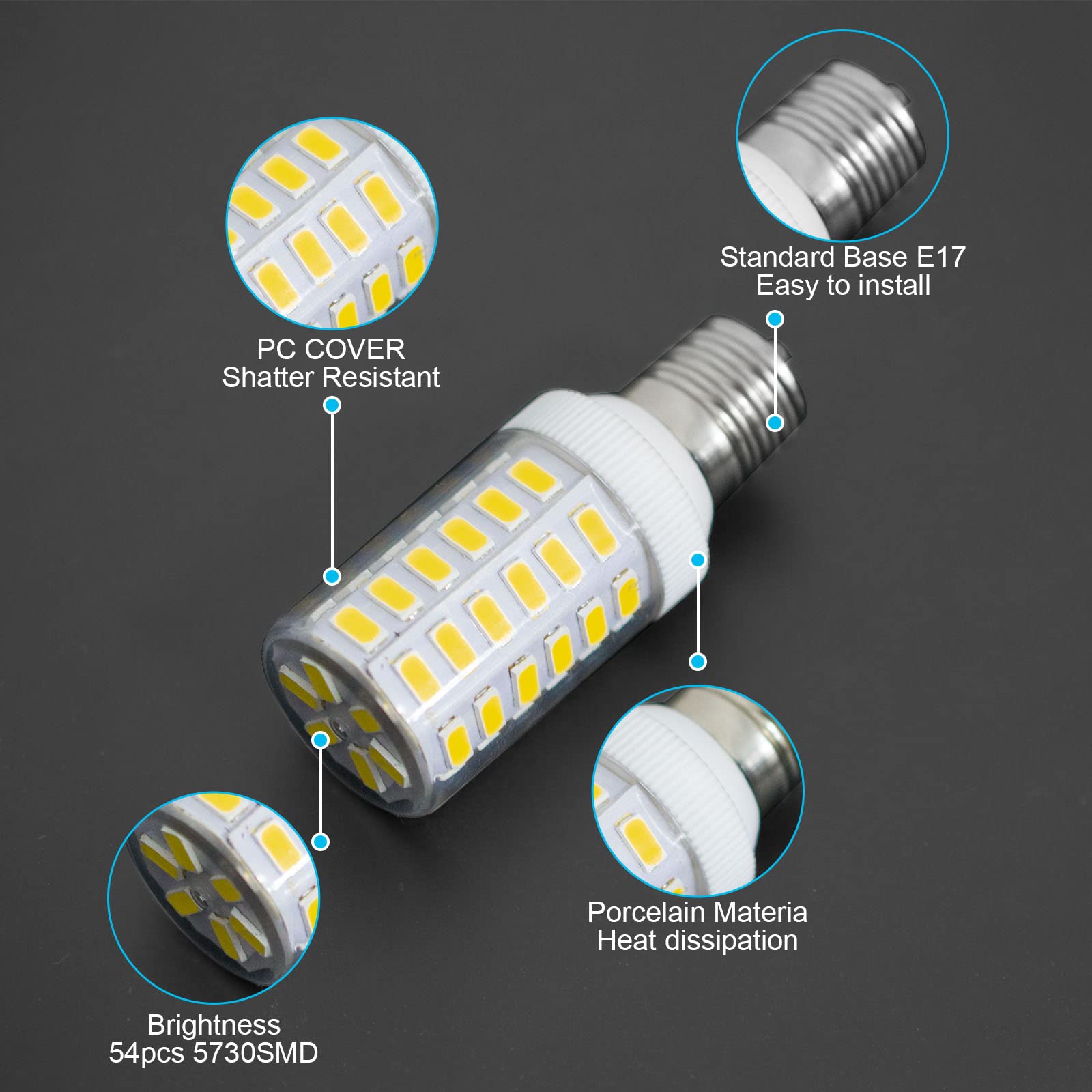 BROLSKUN E17 LED Freezer Light Bulb Replacement, 6W Equivalent 60W-70W, Daylight White, 800LM, Not Dimmable, 2 Pack