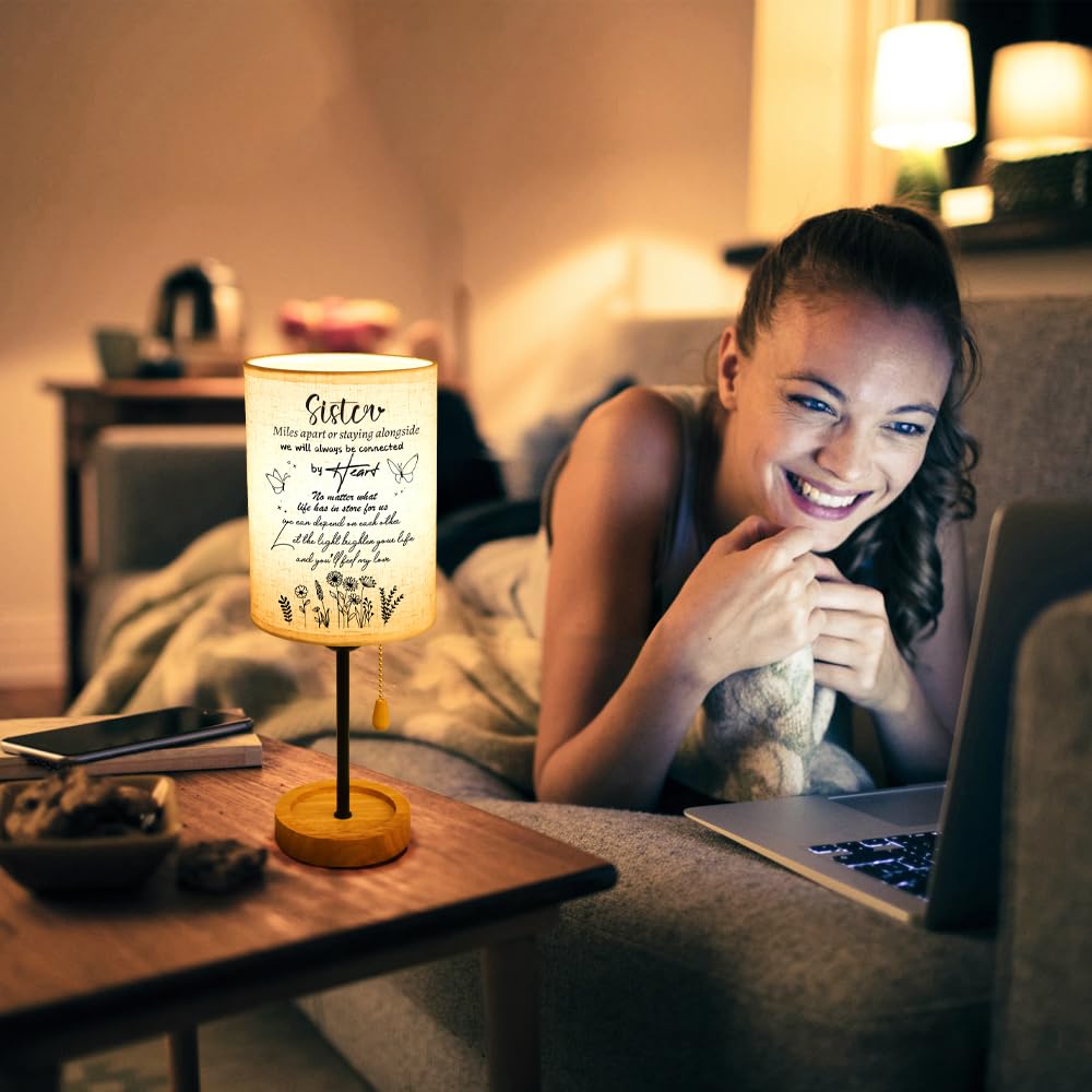 Calibron Sister Birthday Gifts, Sisters Gifts From Sister Linen Fabric Table Lamp, Birthday Gifts For Sister Bedroom Lamp With W