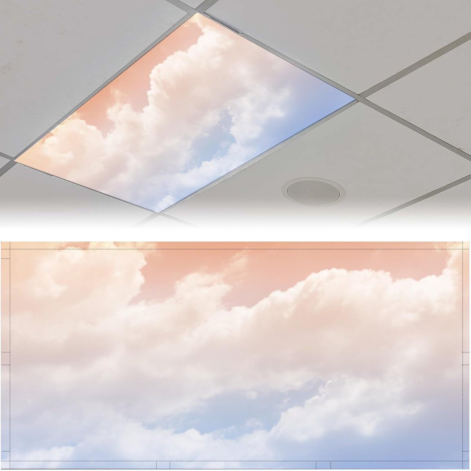 2Pcs Fluorescent Light Covers For Classroom Ceiling Lights Magnetic Light Covers,Fluorescent Light Filters For School Home Office Drop Ceiling Lamp Decor Light Filters 4X2Feet(Clound)