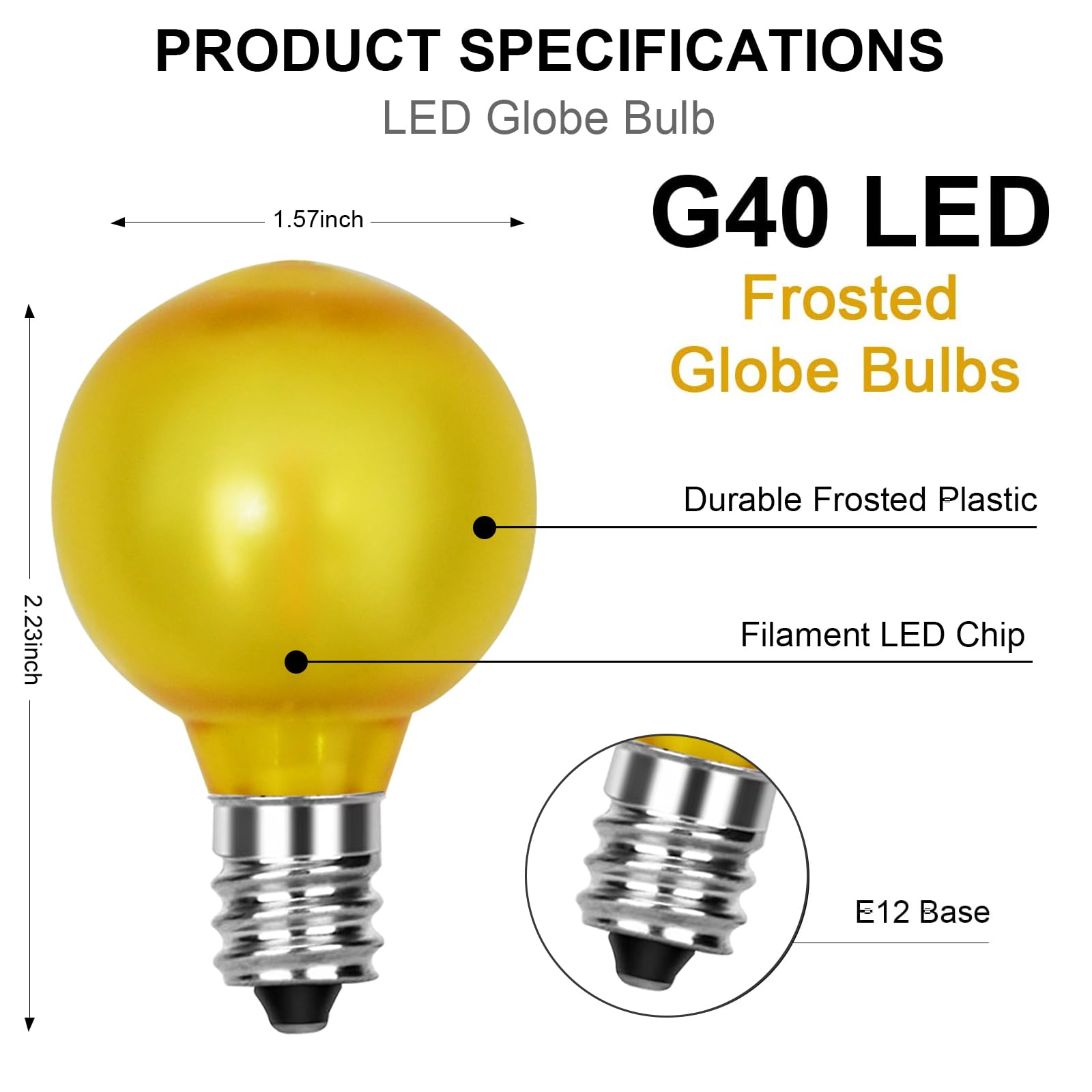 Abeja 25 Pack G40 Colored Led Bulbs, Frosted Multicolor Globe Replacement Bulbs, 0.6 Watt E12 C7 Candelabra Base Led Bulbs For O