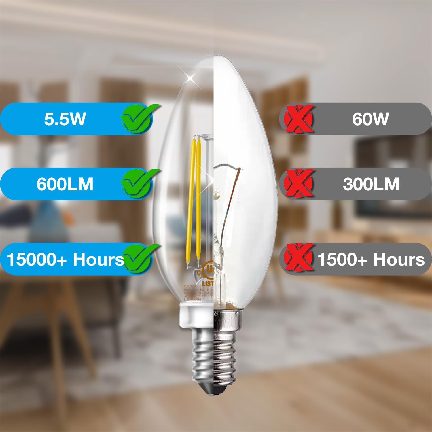 Daybetter B11 Chandelier Light Bulbs, Dimmable E12 Led Bulbs 60W Equivalent, Candelabra Led Light Bulbs, High Brightness 600 Lm