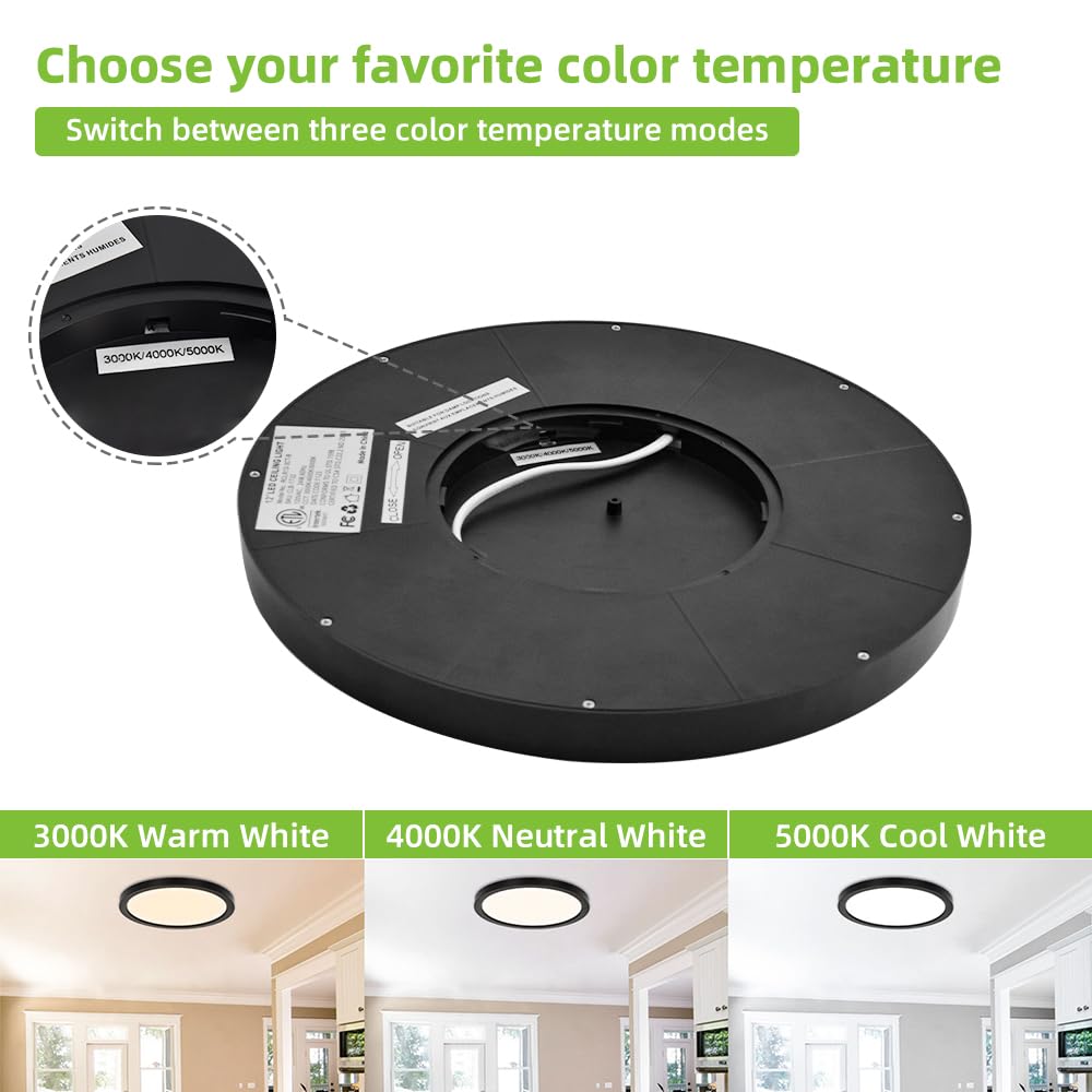 hykolity LED Round Flat Panel Light 12 Inch 24W Selectable CCT 3000K/4000K/5000K Black Model DYXDD300-S24W-