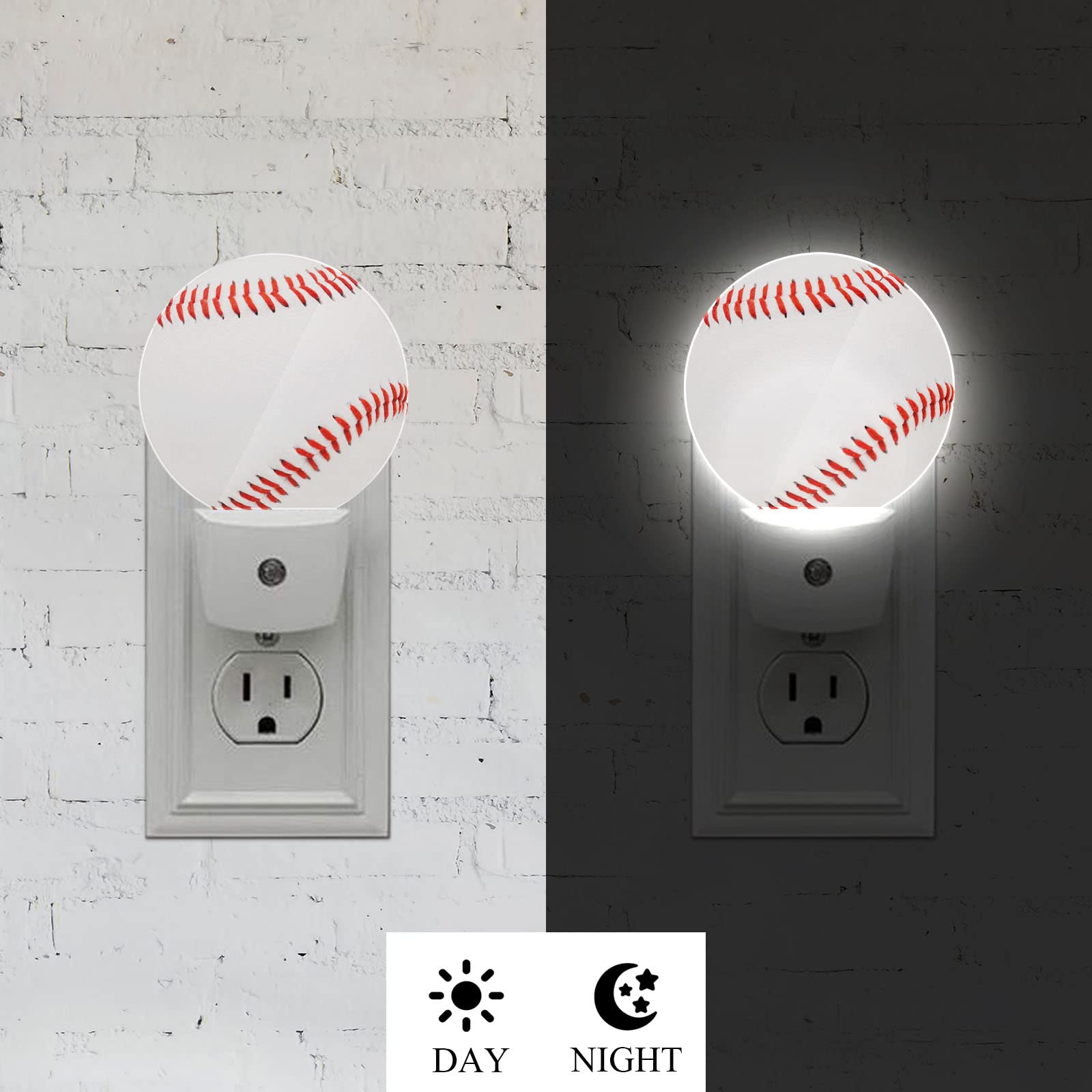 Axayaz Baseball Ball Stitch Night Light Sports Balls Games Leisure Activity Plug In Night Lamp Auto Sensor Energy Efficient Dusk To Dawn Led Home Decor