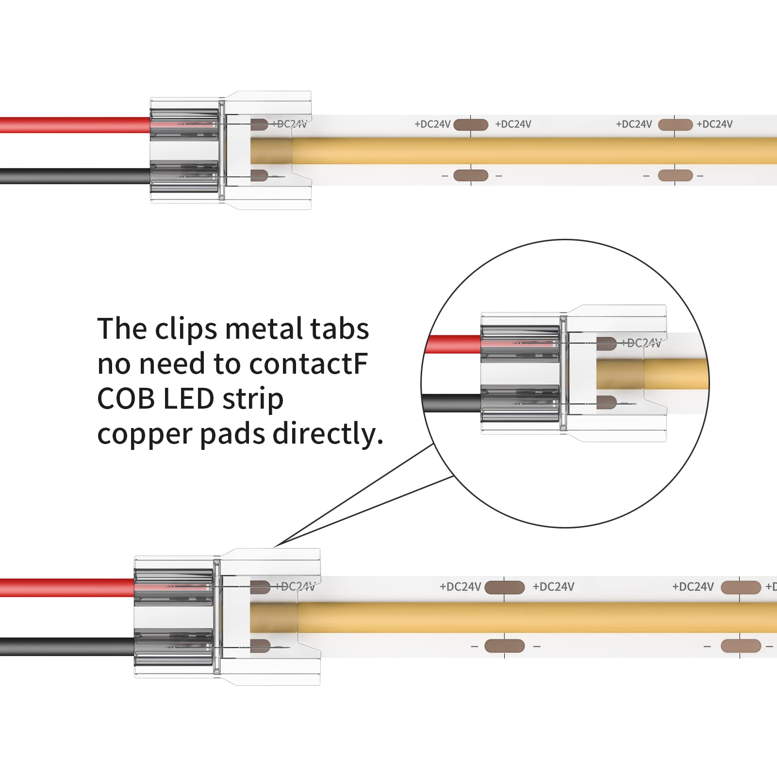 Visdoll Cob Led Light Strip Connectors 20Pcs 10Mm 2Pin Strip To Wires Led Tape Light Connectors,Transparent Solderless No Dark A