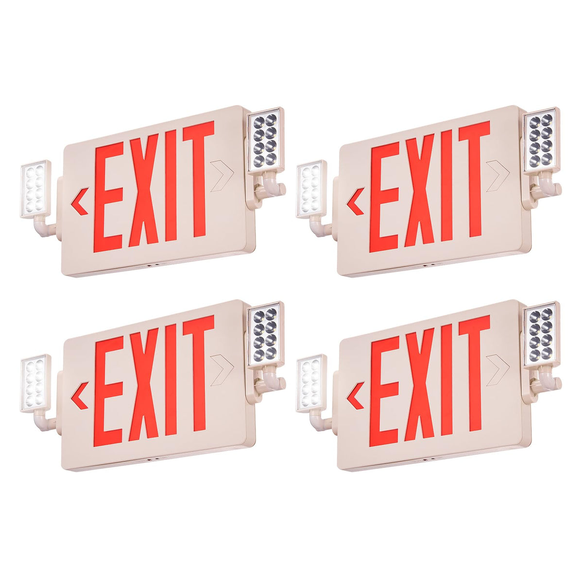VEVOR LED Exit Sign with Emergency Lights, Two Heads Emergency Exit Light with Battery Backup, Combo Red Letter Fire Exit Lighting, Commercial Exit Signs for Business, White Tested to UL Standards