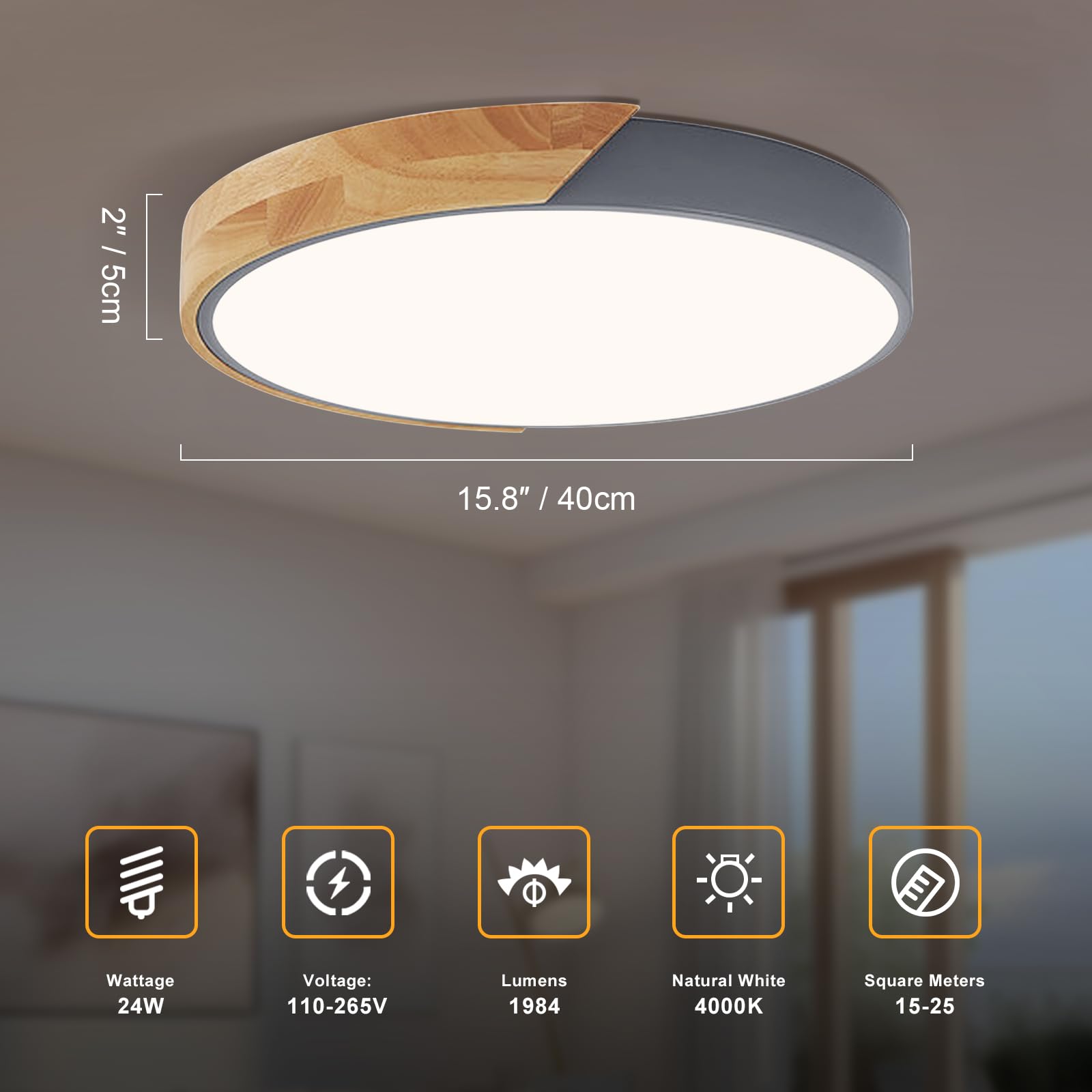 Vikaey Modern LED Ceiling Light Fixture, 4000K, Metal, 11.8in , Gray, Model VGUS20221104003