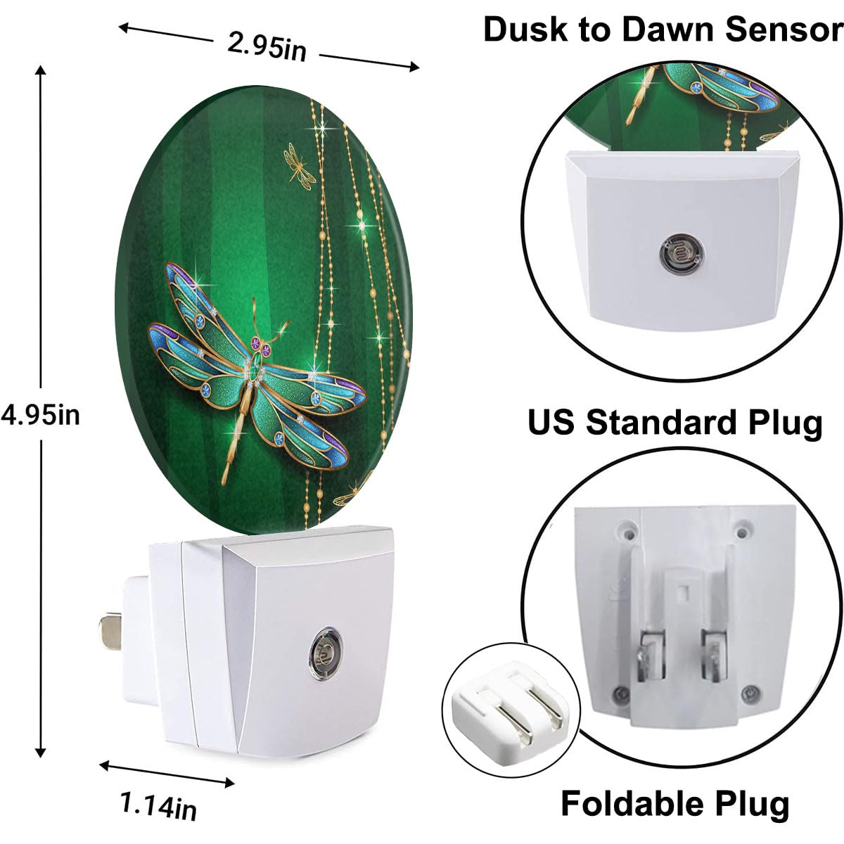 Uanvaha Dragonfly Night Light Glass Dragonfly Wings Green Night Lights Plug Into Wall For Boys Girls, Led Lamp For Stairway/Hall