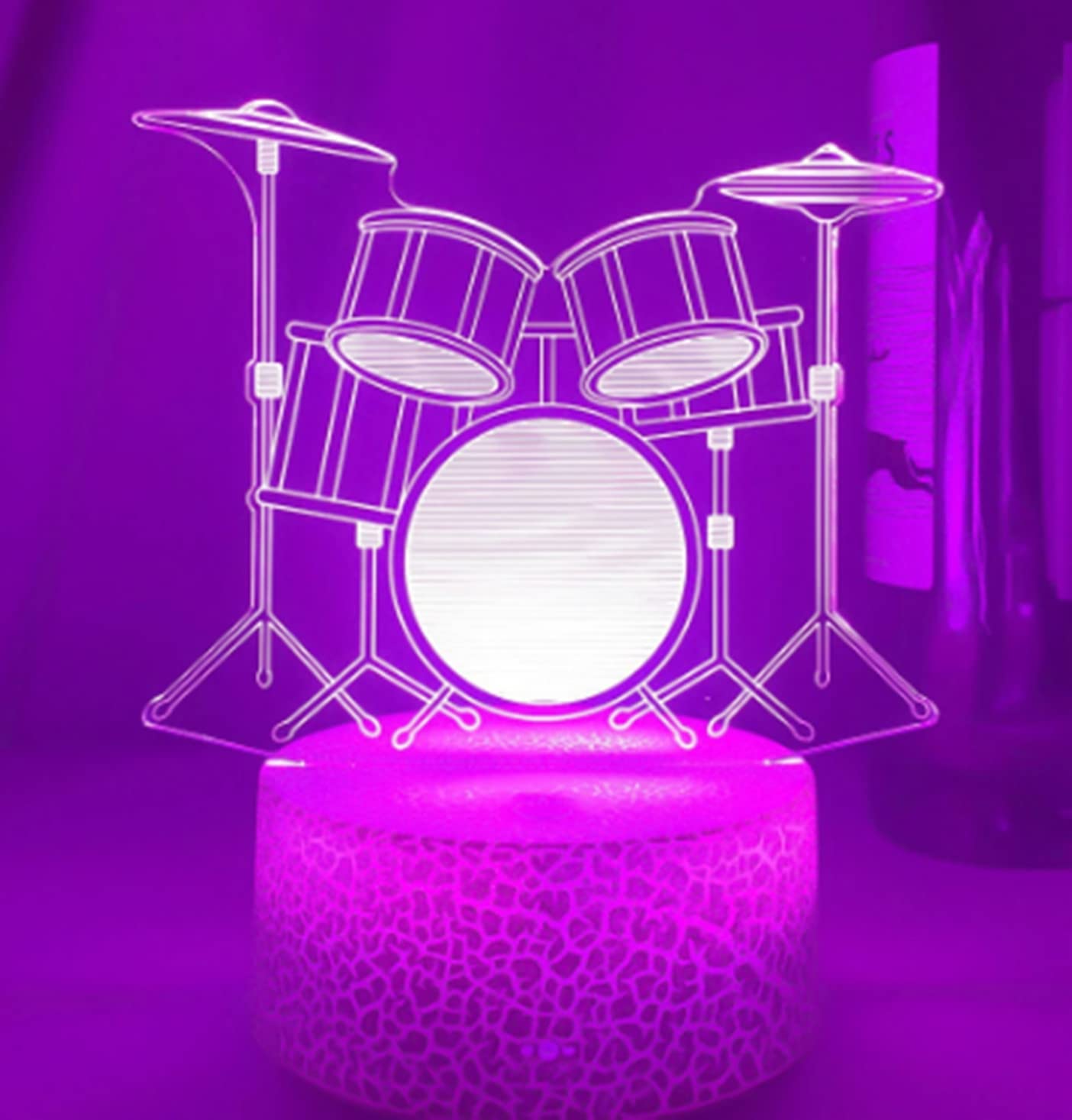 Jinnwell 3D Drum Night Light Lamp Illusion 7 Color Changing Touch Switch Table Desk Decoration Lamps Acrylic Flat ABS Base USB C