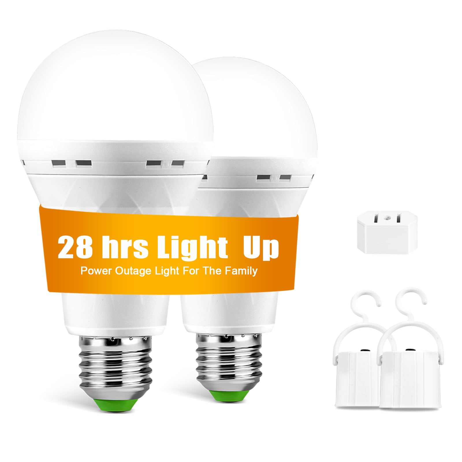 TFOI Rechargeable LED Light Bulbs, 1500mAh Battery Backup, Daylight, E26, 2 Pack, Plastic, White, Up to 28 Hours Runtime