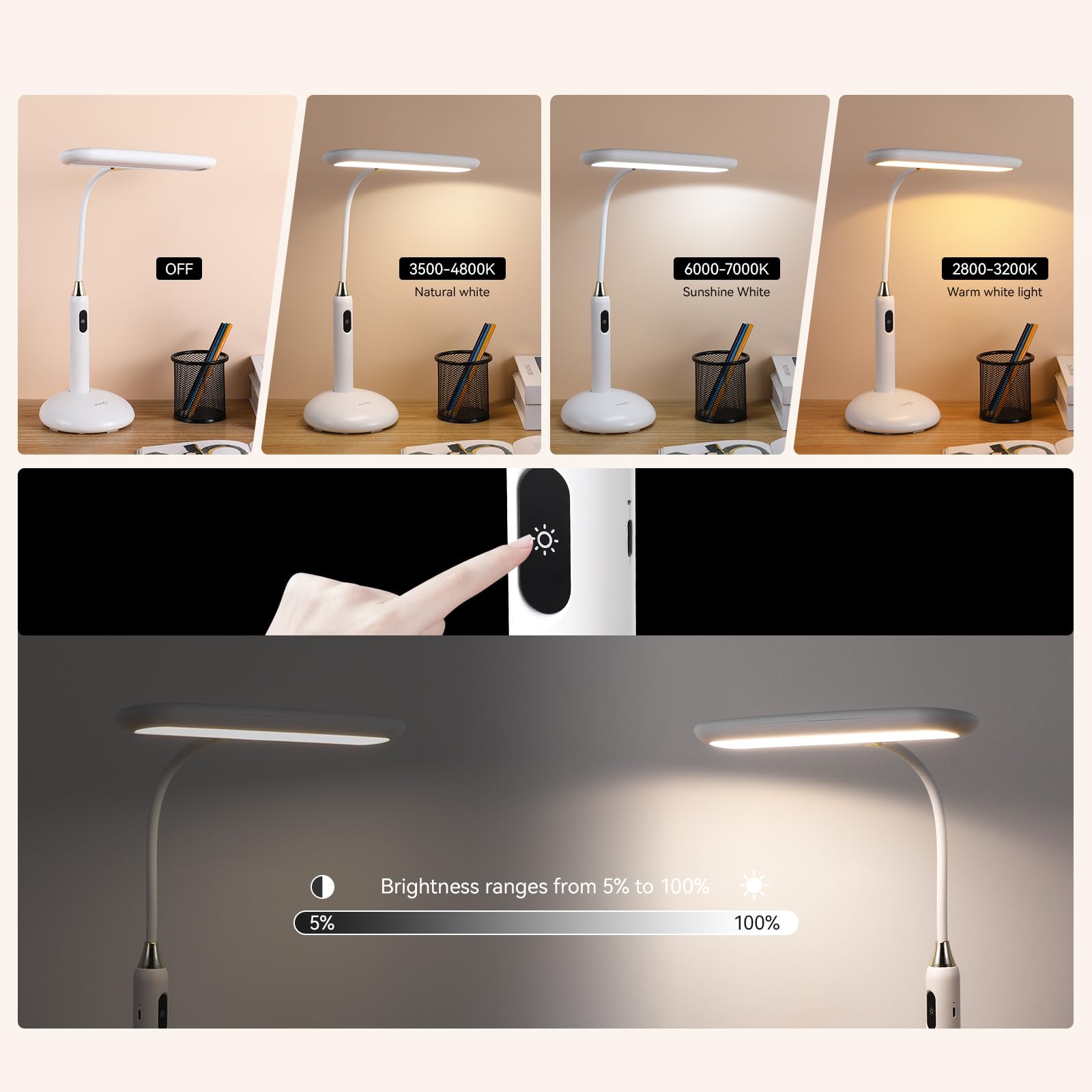 Vavofo Led Desk Lamp 6778B - Touch Control, Adjustable 2700-7000K Color Temperature, 700 Lumens, 360 Flexible Gooseneck, Usb-C C