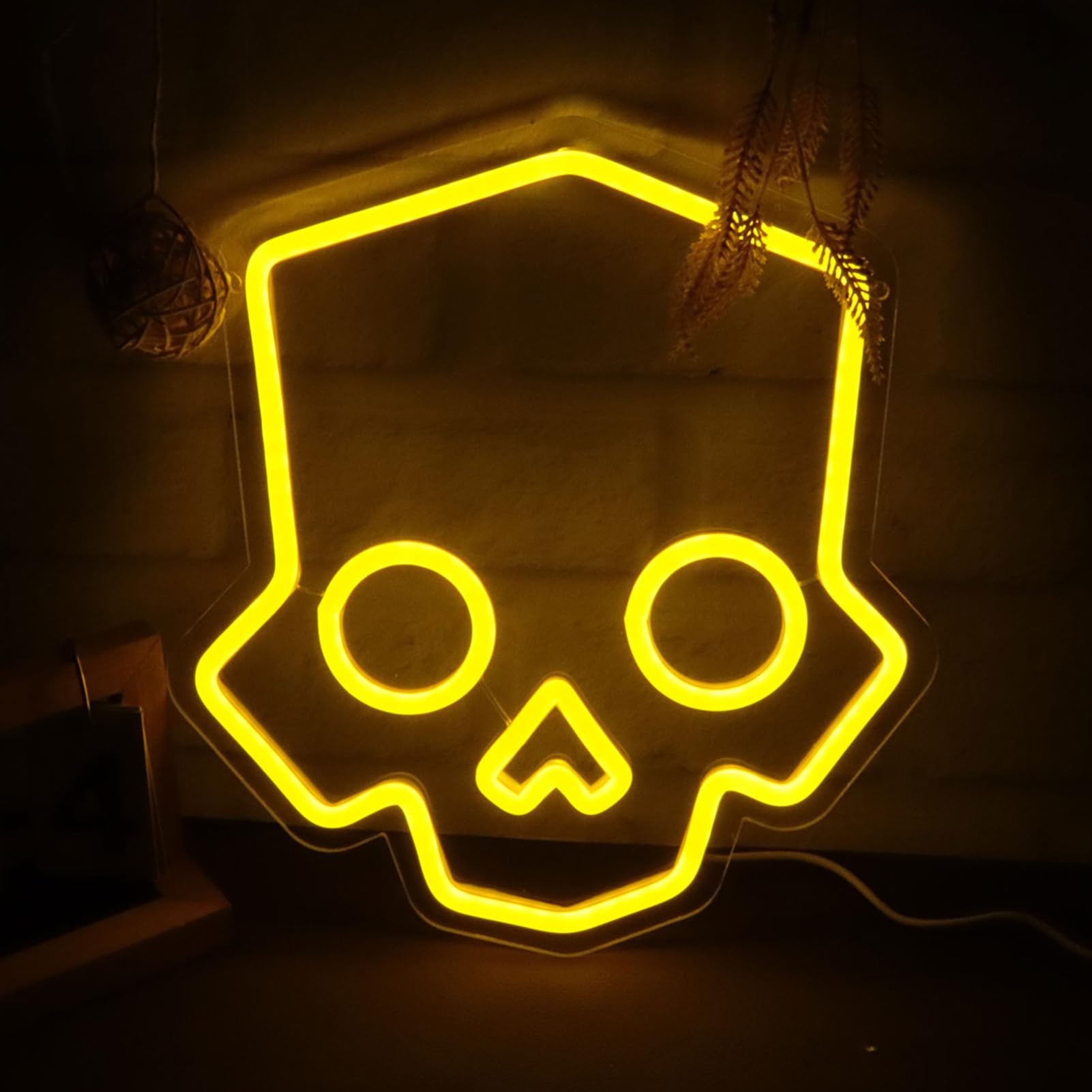 Tiabuy Skull Neon Sign - Hero Diver LED Light Bar, Dimmable, 11x12 Inch, Yellow, Model TB-NS-B-03, Perfect for Game Room and Halloween Decor