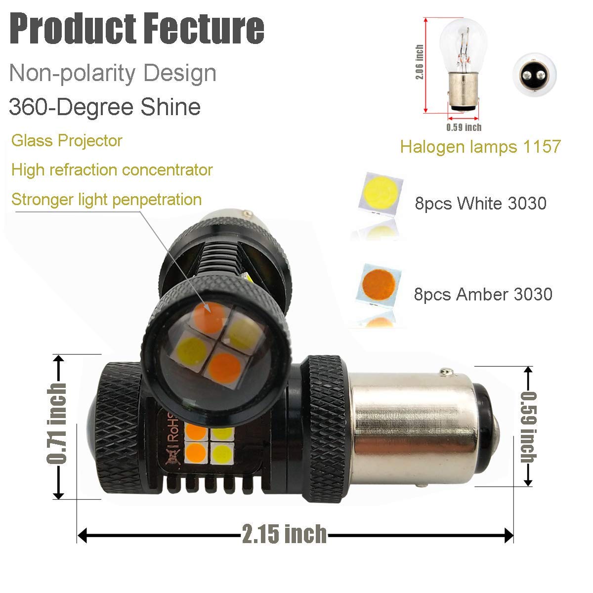 iBrightstar Extremely Bright 3030 Chipsets 1157 2057 2357 7528 BAY15D P21/5W Switchback LED Bulbs with Projector Replacement for