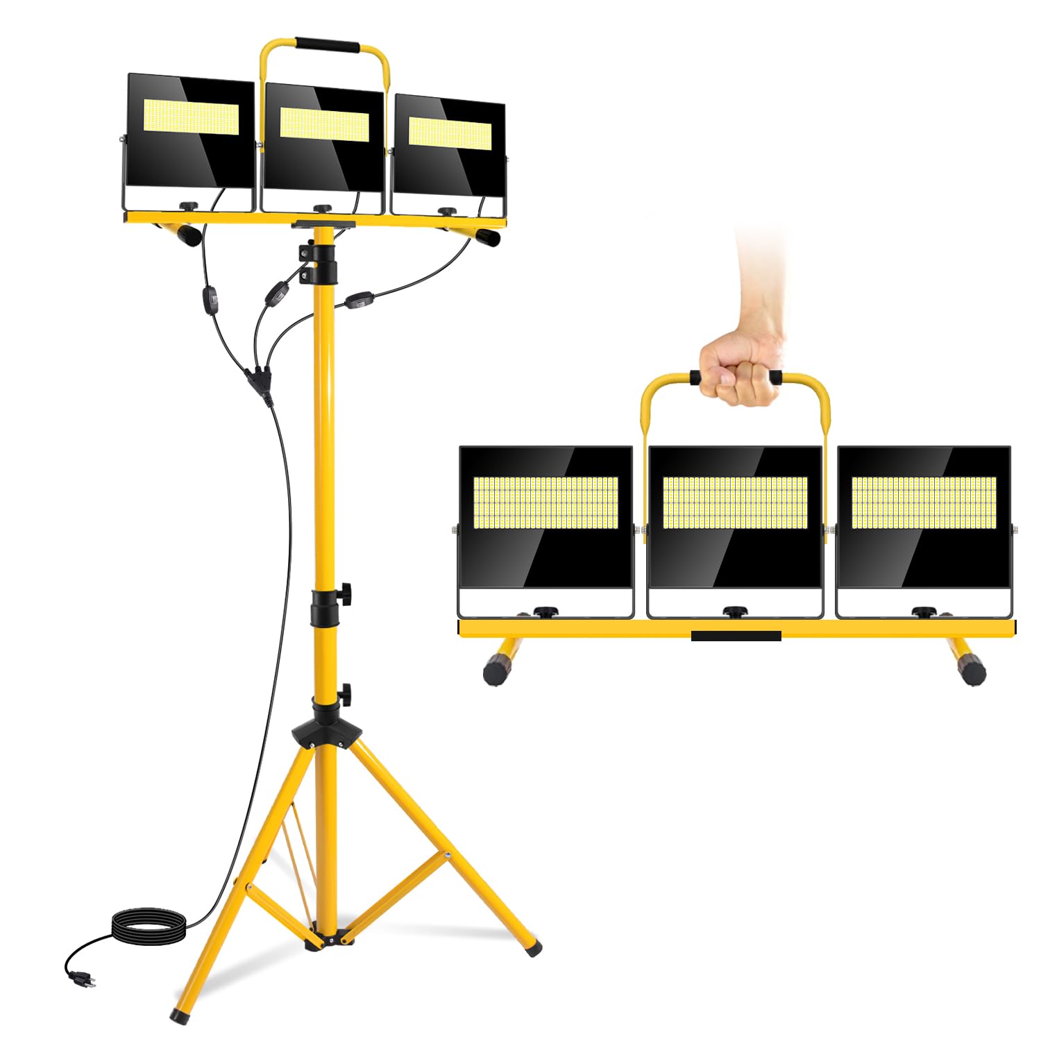54000 Lumen Work Lights On Stand 3 Adjustable Head Led Triod Light With 16Ft Cord - Ip67 Waterproof Led Work Lights With Stand F