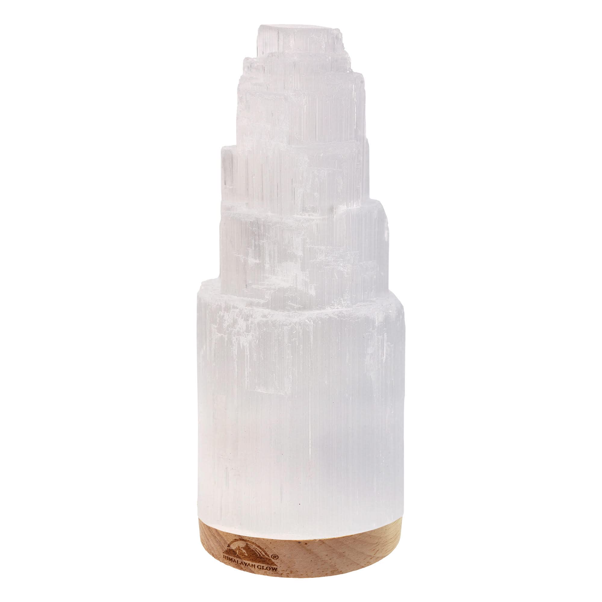 Himalayan Glow Selenite Crystal Lamp 20cm, Hand Curved Morocco |Skyscraper| Crystals and Healing Stones,(ETL Certified) with Woo
