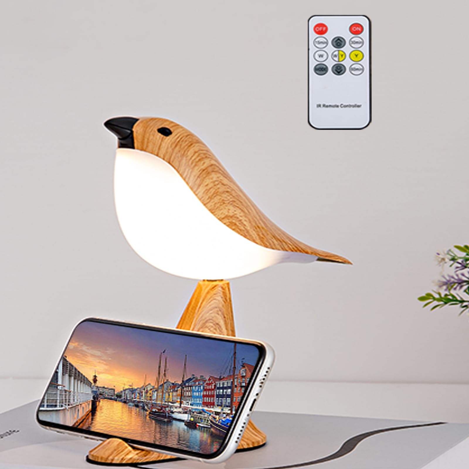 THOEWONG Bird Desk Lamp, Rechargeable Cordless Table Lamp, Remote Control, Touch Sensor, Small, Yellow, Model: bird04