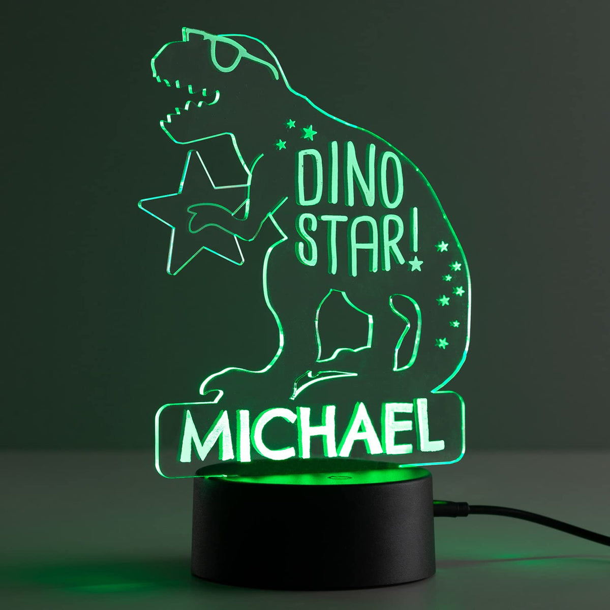 Personalized Planet Dino Star Multicolor Led Night Light With Custom Name Laser Engraved On Acrylic Design Insert | Base Project